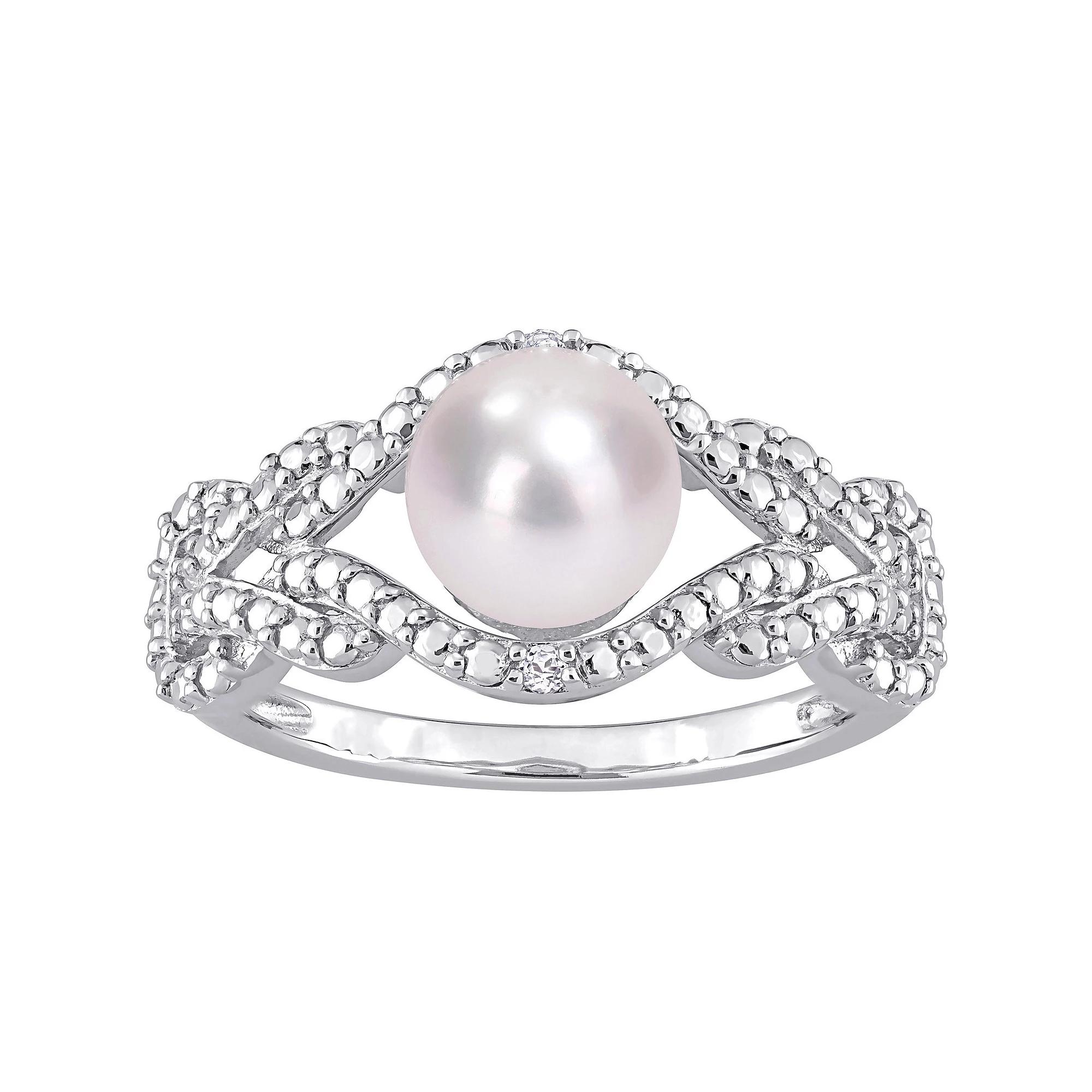 Stella Grace Sterling Silver Freshwater Cultured Pearl & Diamond Accent Infinity Ring, Women's, Size: 9 Product Image