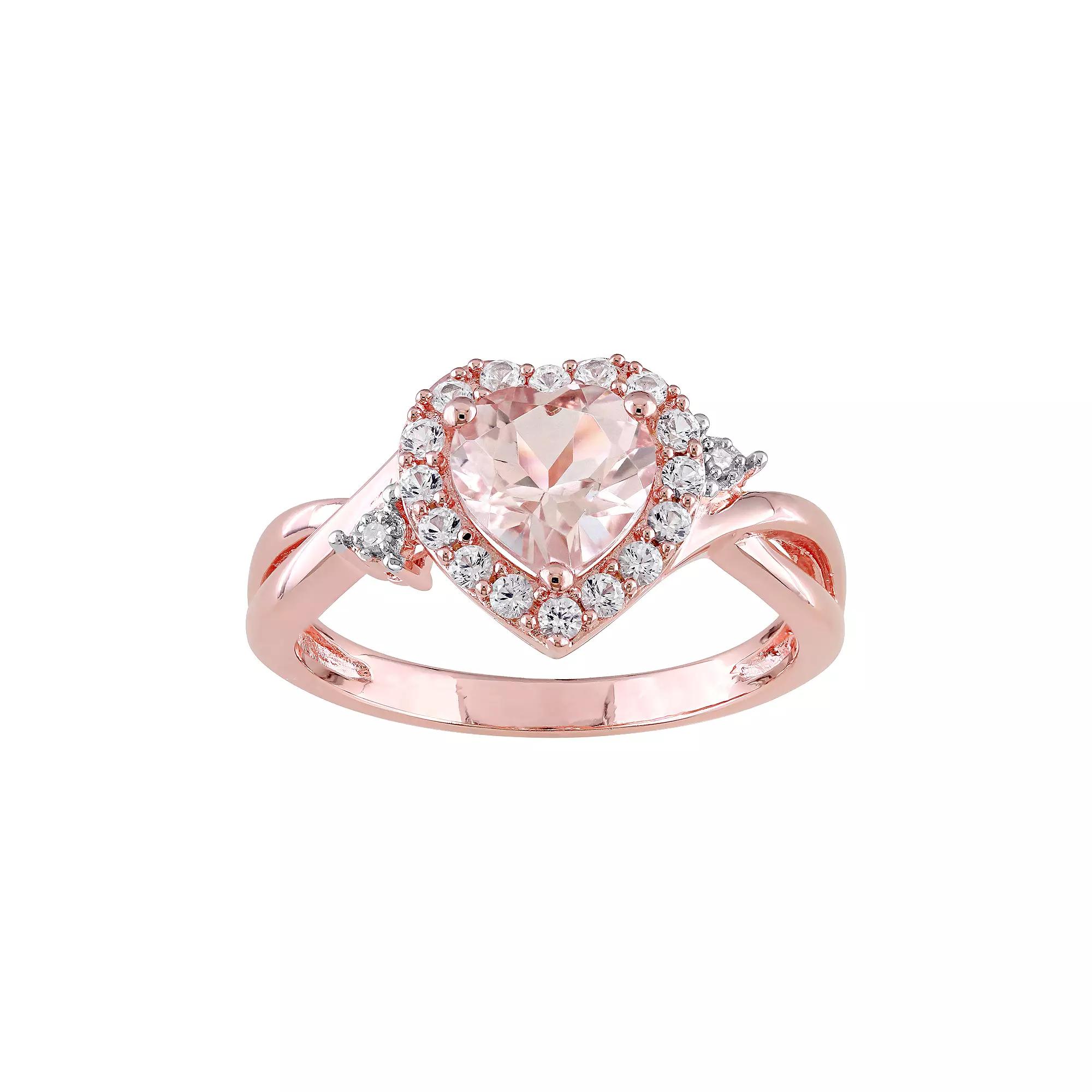 Stella Grace Rose Gold Tone Sterling Silver Morganite & Lab-Created White Sapphire Heart Ring, Women's,  Product Image