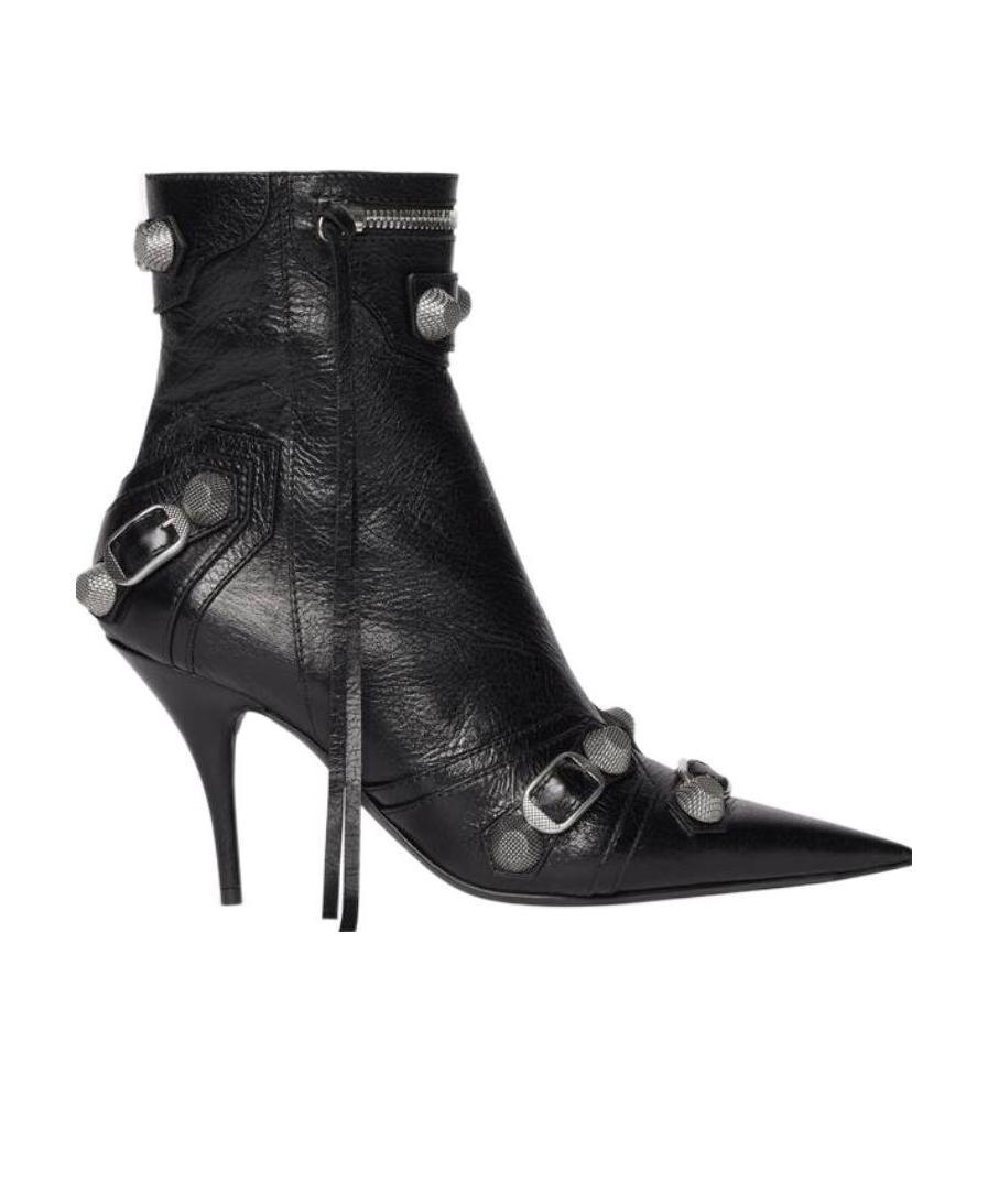 BALENCIAGA Womens Cagole Lambskin Buckle Zip Ankle Booties In Black Product Image