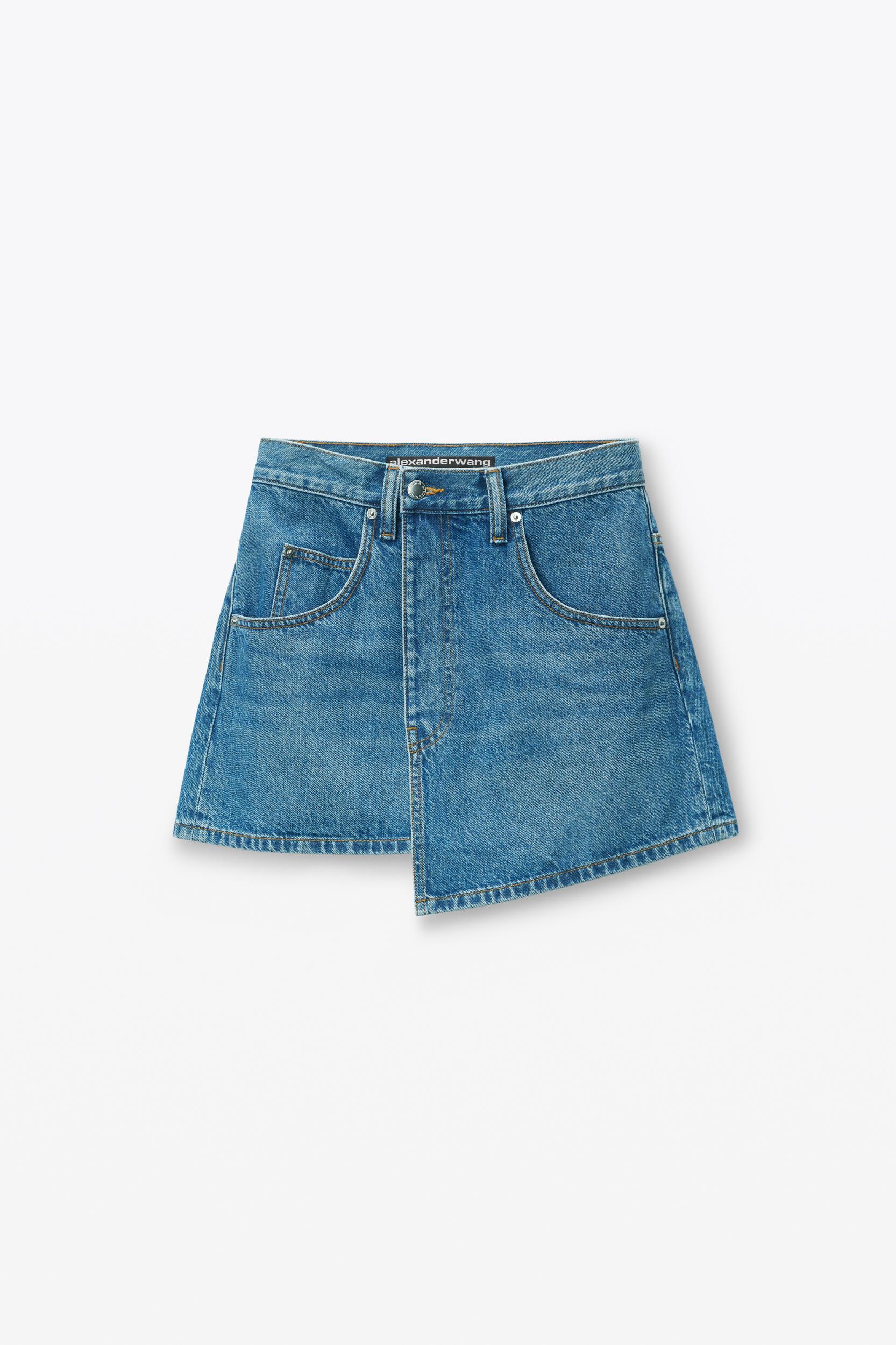 Distressed Denim Wrap Skirt Product Image