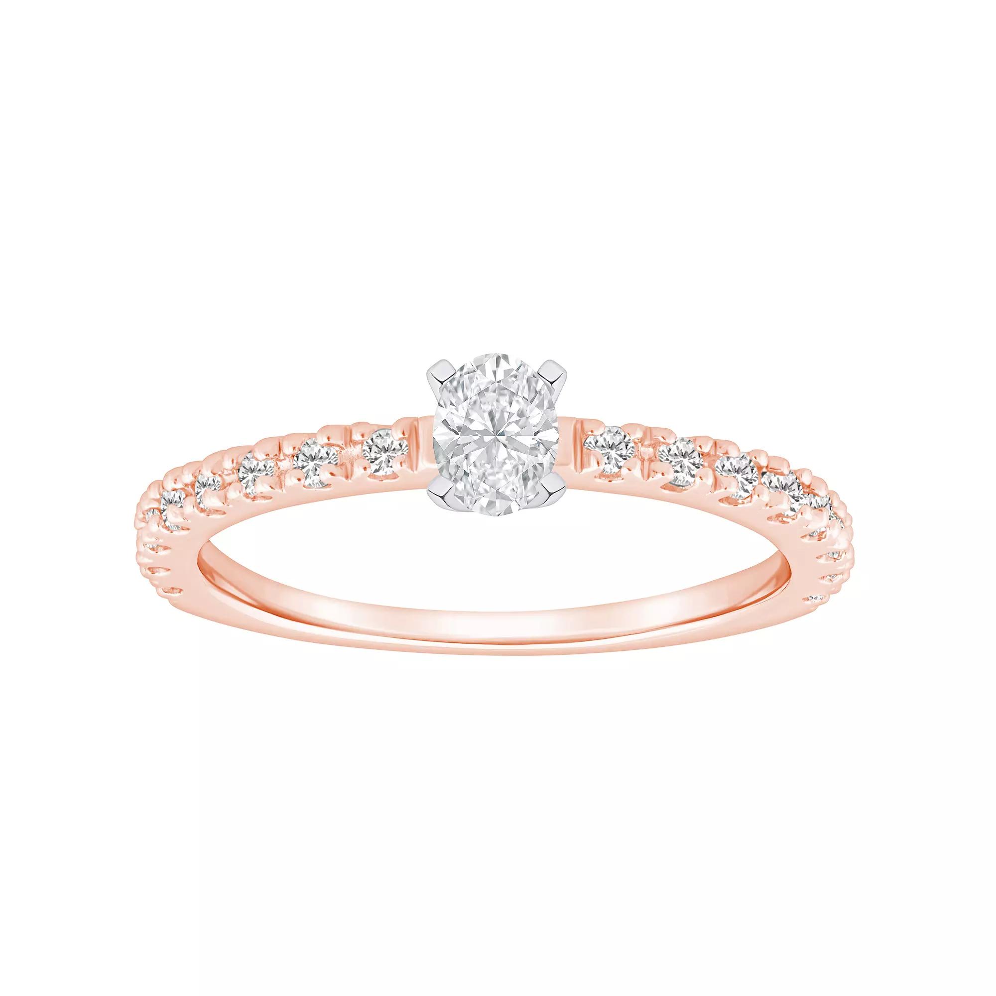 Alyson Layne 14k Gold 1/2 Carat T.W. Diamond Oval-Cut Embellished Band Engagement Ring, Womens 14k Two Tone Rose Gold Product Image