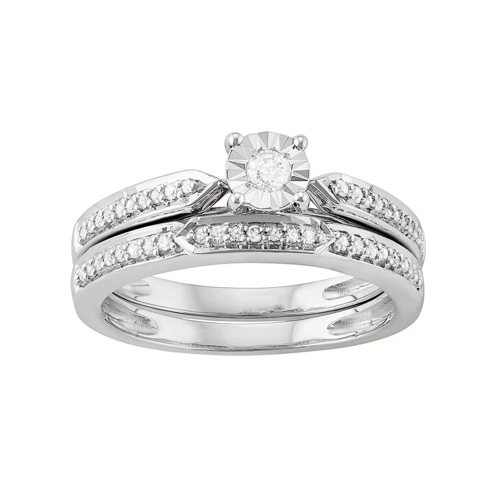 Sterling Silver 1/4 Carat T.W. Diamond Engagement Ring Set, Women's, Size: 6 Product Image
