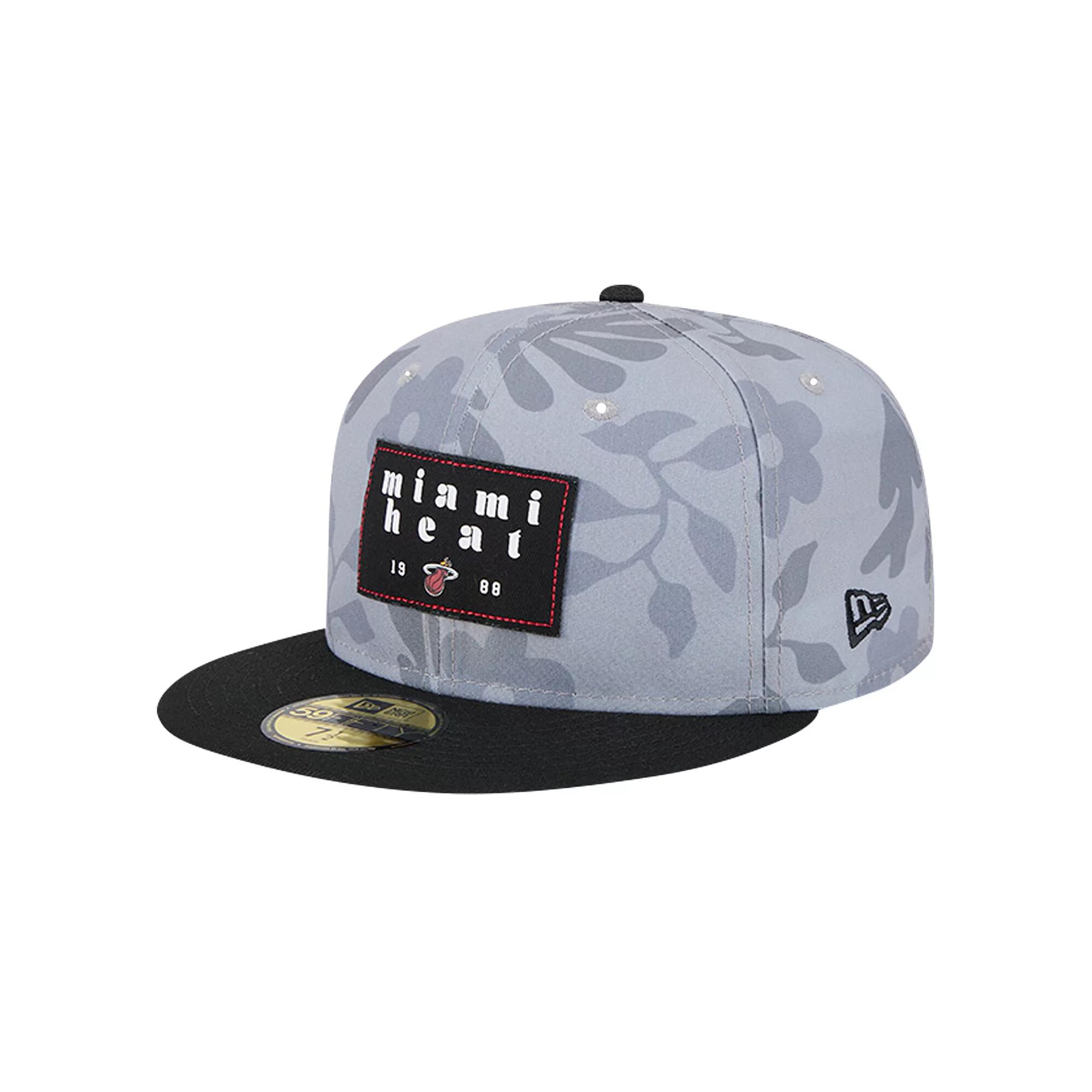 Men's New Era Gray Miami Heat Palm Fronds 2-Tone 59FIFTY Fitted Hat,  Product Image