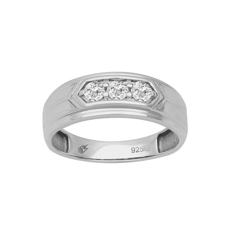 AXL Men's Sterling Silver Lab-Created Moissanite Three-Stone Ring, Size: 11 Product Image