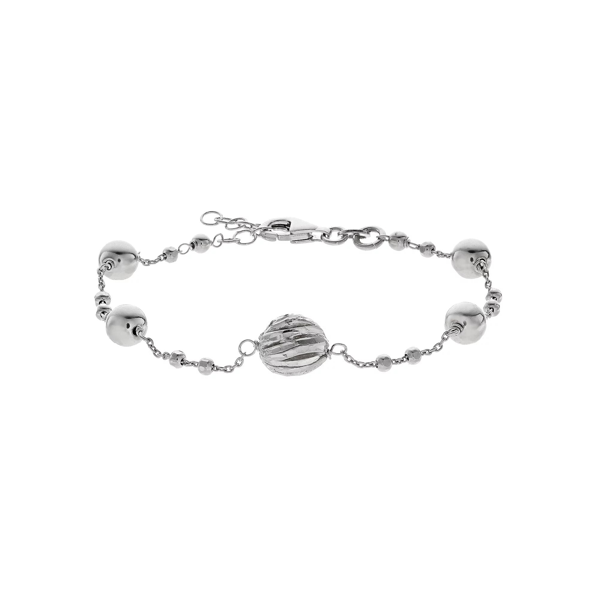 Sterling Silver Multi Diamond-Cut Beaded Bracelet, Women's, Size: 7" Product Image