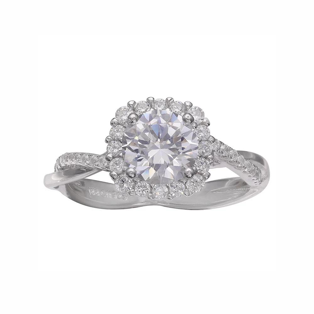 PRIMROSE Sterling Silver Cubic Zirconia Halo Engagement Ring, Women's,  Product Image