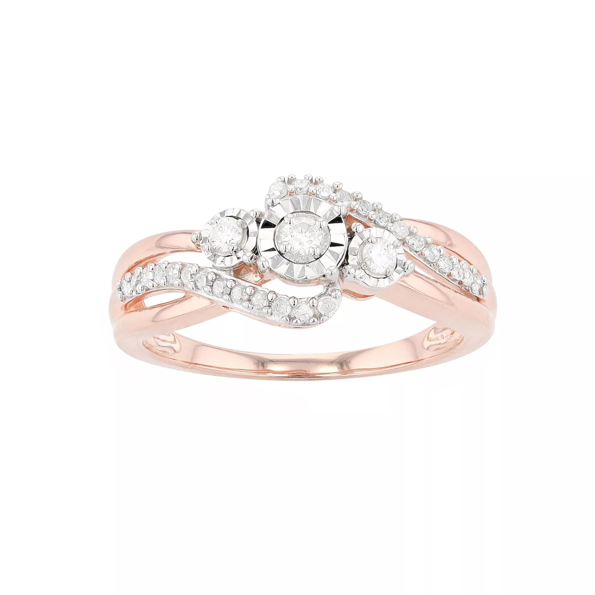 Diamond Brilliance 14k Rose Gold Over Silver 1/4 Carat T.W. Diamond 3-Stone Ring, Women's,  Product Image