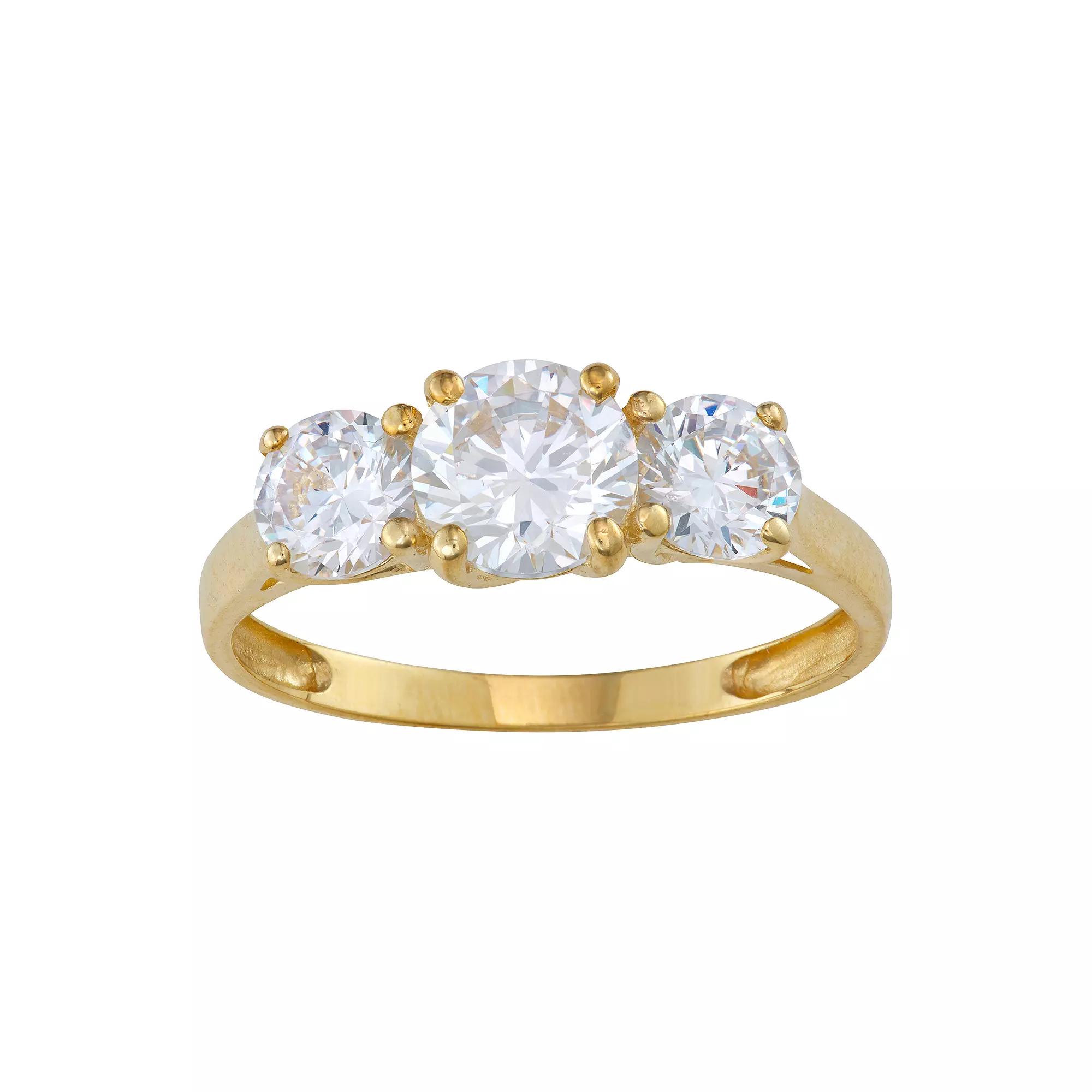 Designs by Gioelli 10k Gold Cubic Zirconia 3-Stone Ring, Women's, Size: 5, Yellow Product Image