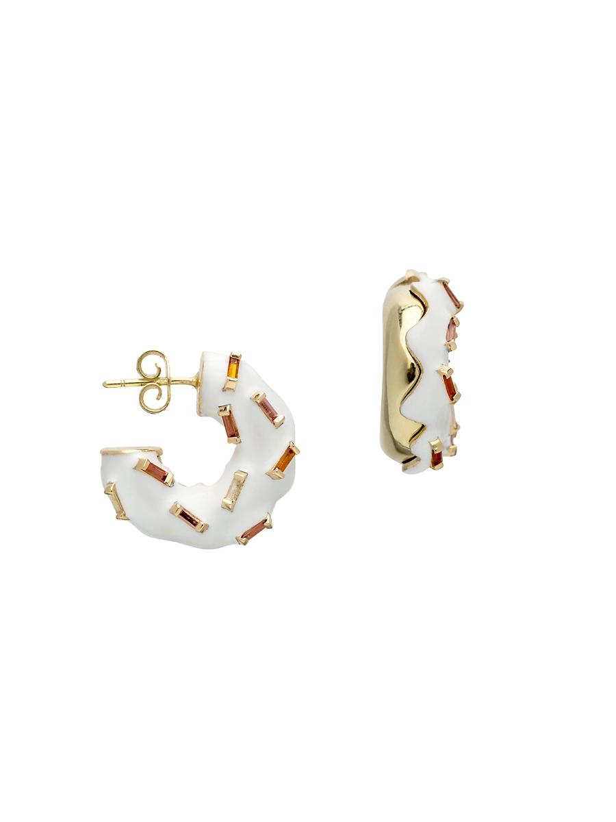 Womens Roller Club Goldtone, Enamel, & Tourmaline Huggie Hoop Earrings Product Image