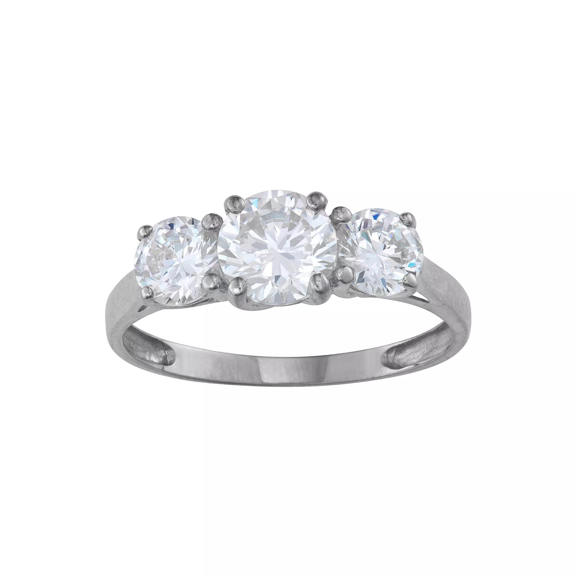 Designs by Gioelli 10k Gold Cubic Zirconia 3-Stone Ring, Women's, Size: 6, White Product Image