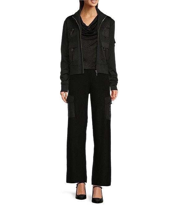 DKNY by Donna Karan Mixed Media Satin Pocket Wide Leg Cargo Pants Product Image