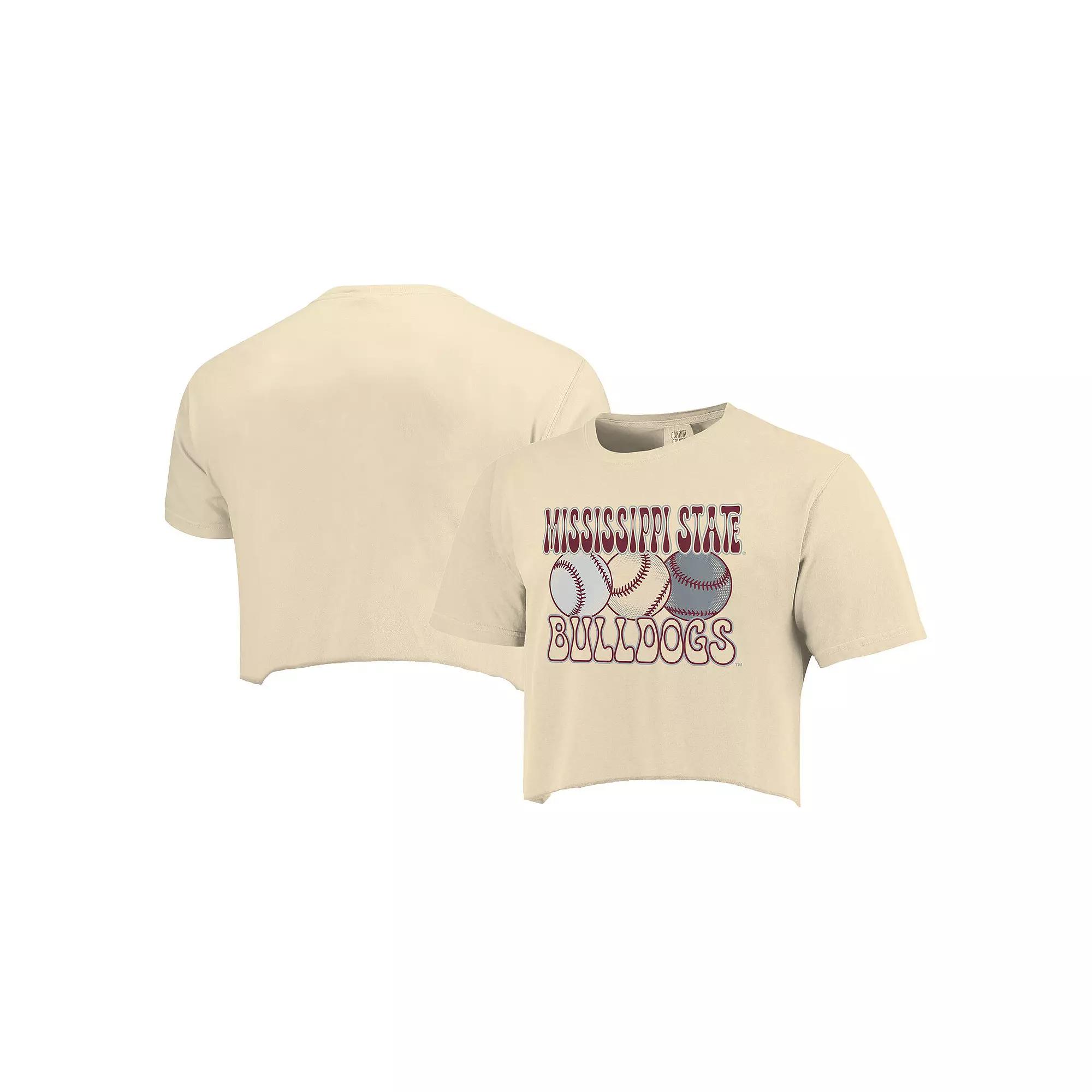 Women's Natural Mississippi State Bulldogs Comfort Colors Baseball Cropped T-Shirt,  Product Image