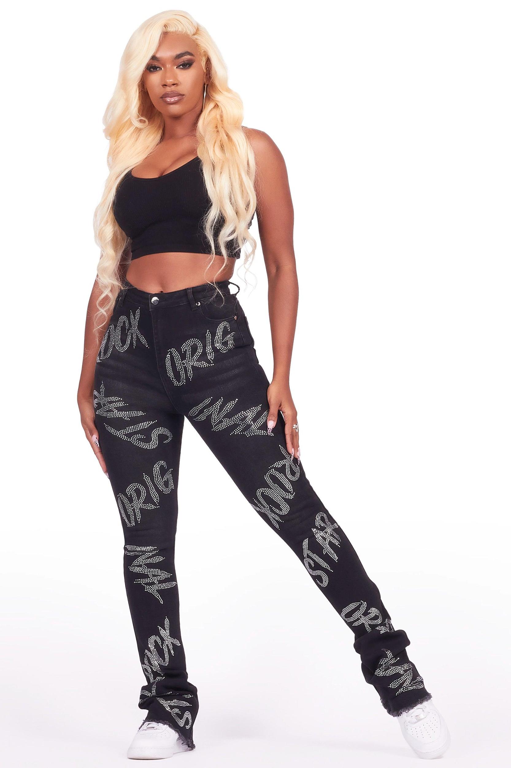 Chequea Black Stacked Flare Jean Female Product Image