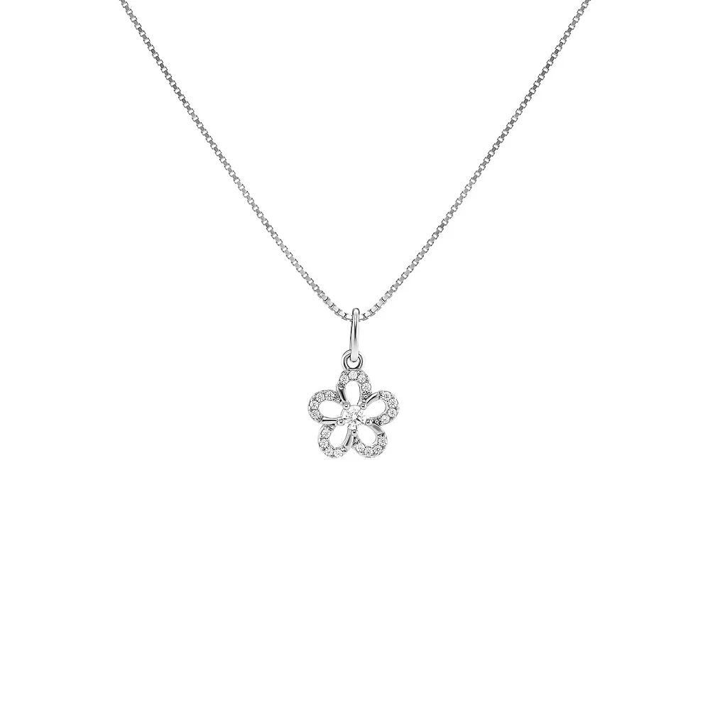 PRIMROSE Sterling Silver Pave Cubic Zirconia Flower Pendant Necklace, Women's, Size: 18", Sterling Silver White Product Image