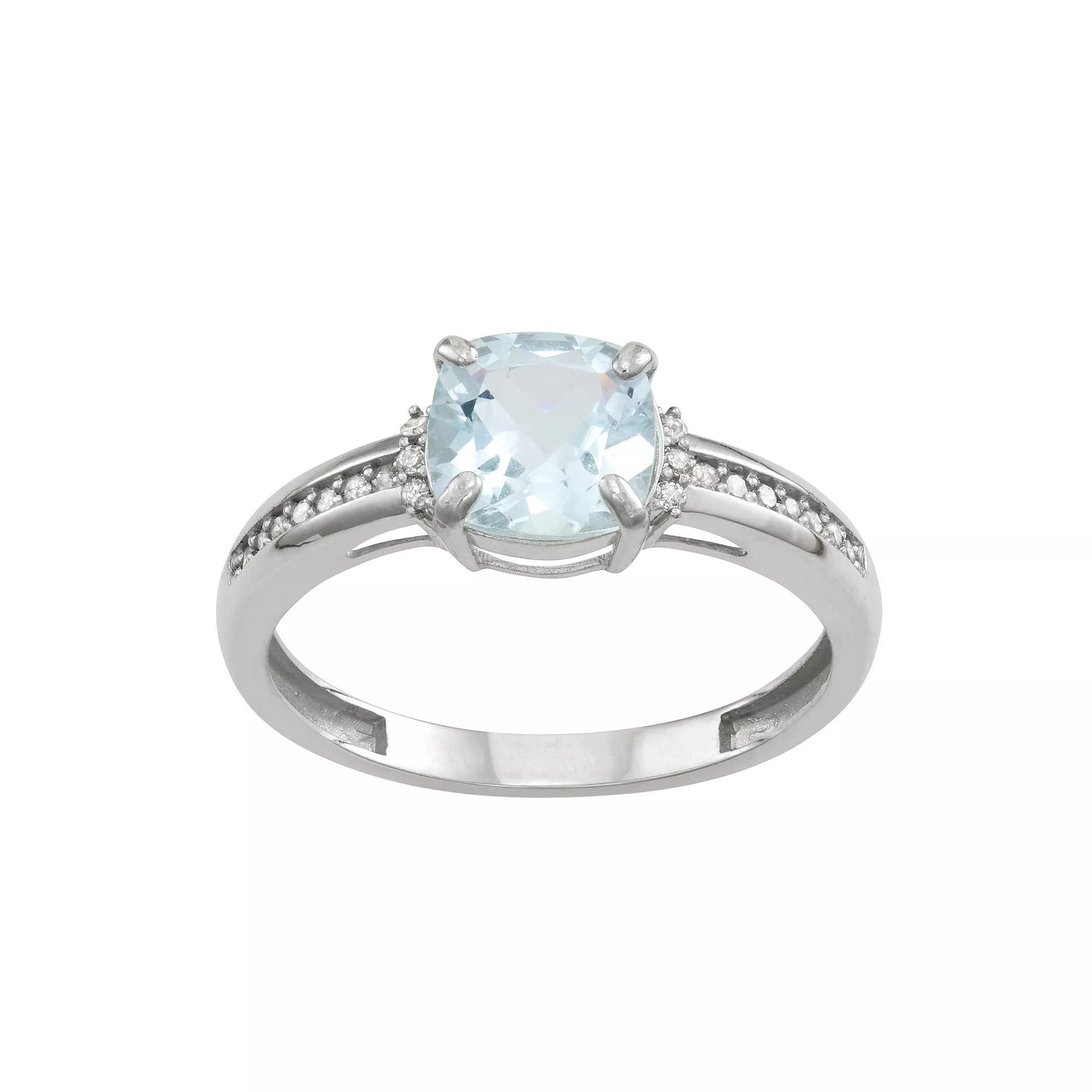 Tiara 10k Gold Aquamarine and Diamond Ring, Women's, Size: 6, 10k Whgold Product Image