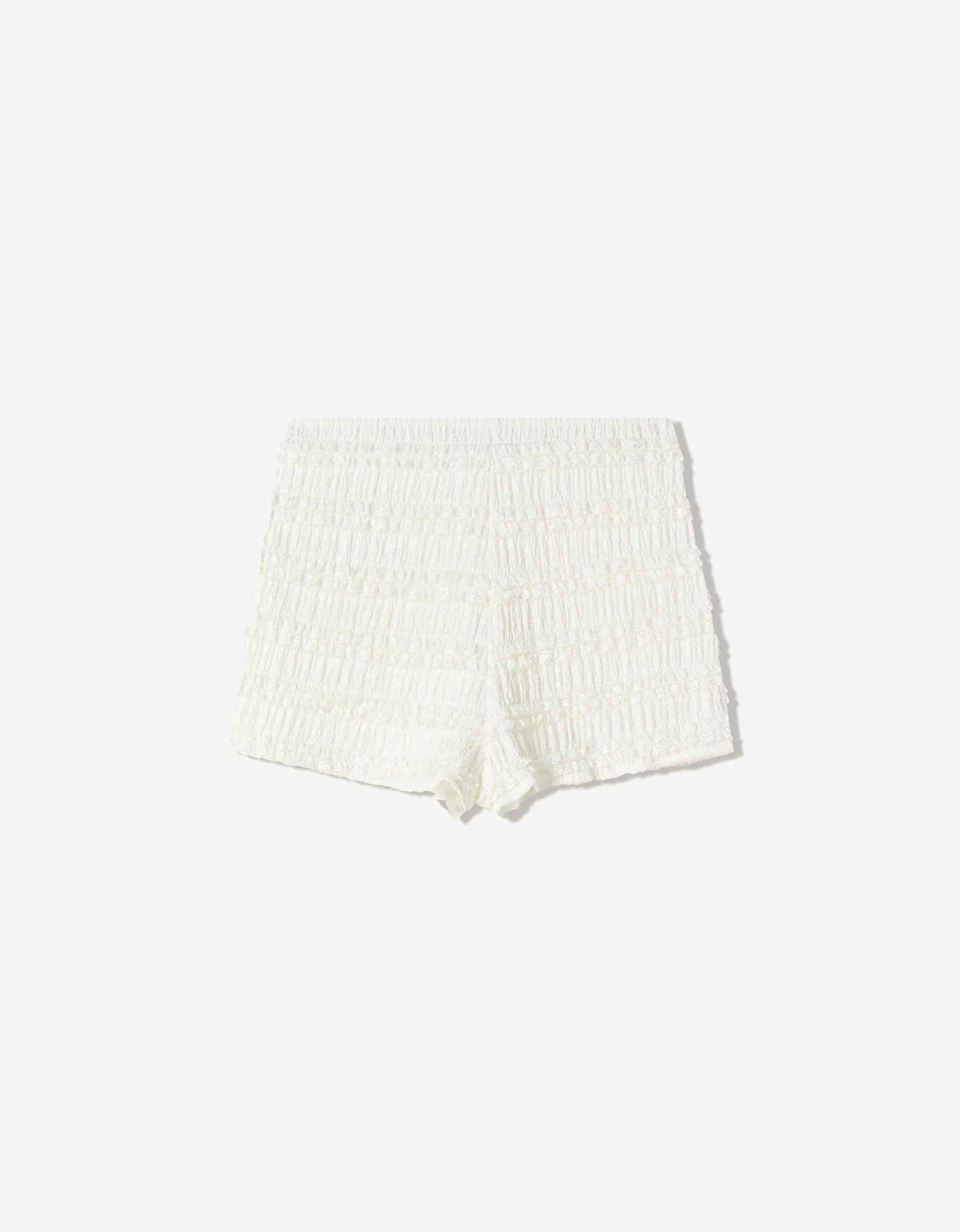 Textured waffle-knit shorts with ruffles Product Image