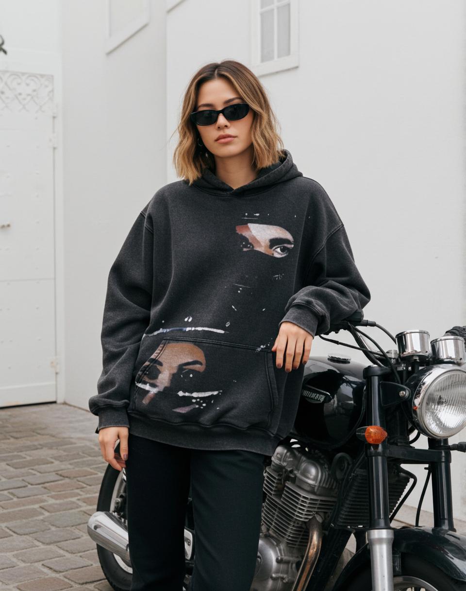 Vintage Hip-Hop One of One Graphic Acid Washed Oversized Hoodie Product Image