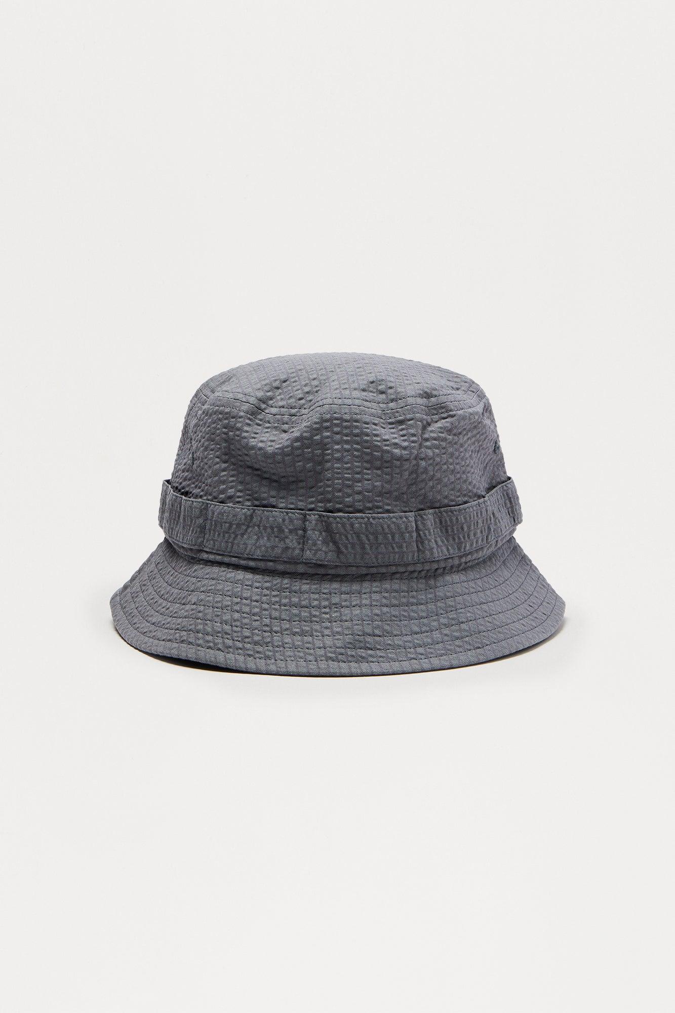 Seersucker Utility Flat Top Bucket Hat - Grey Male Product Image