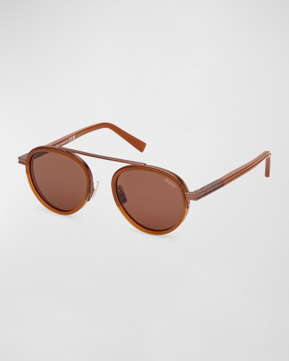 Mens 51MM Round Metal Sunglasses Product Image