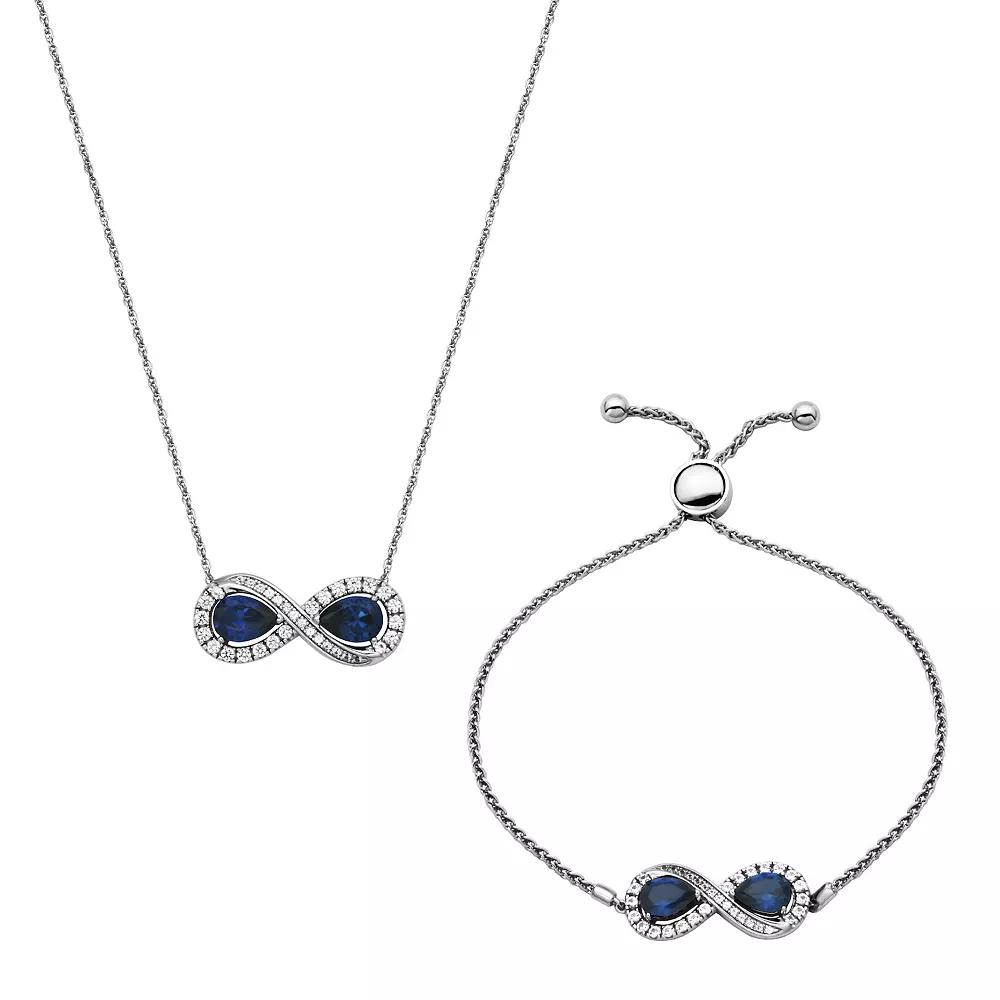 Sterling Silver Lab-Created Blue & White Sapphire Infinity Necklace & Bracelet Set, Women's, Size: 18" Product Image