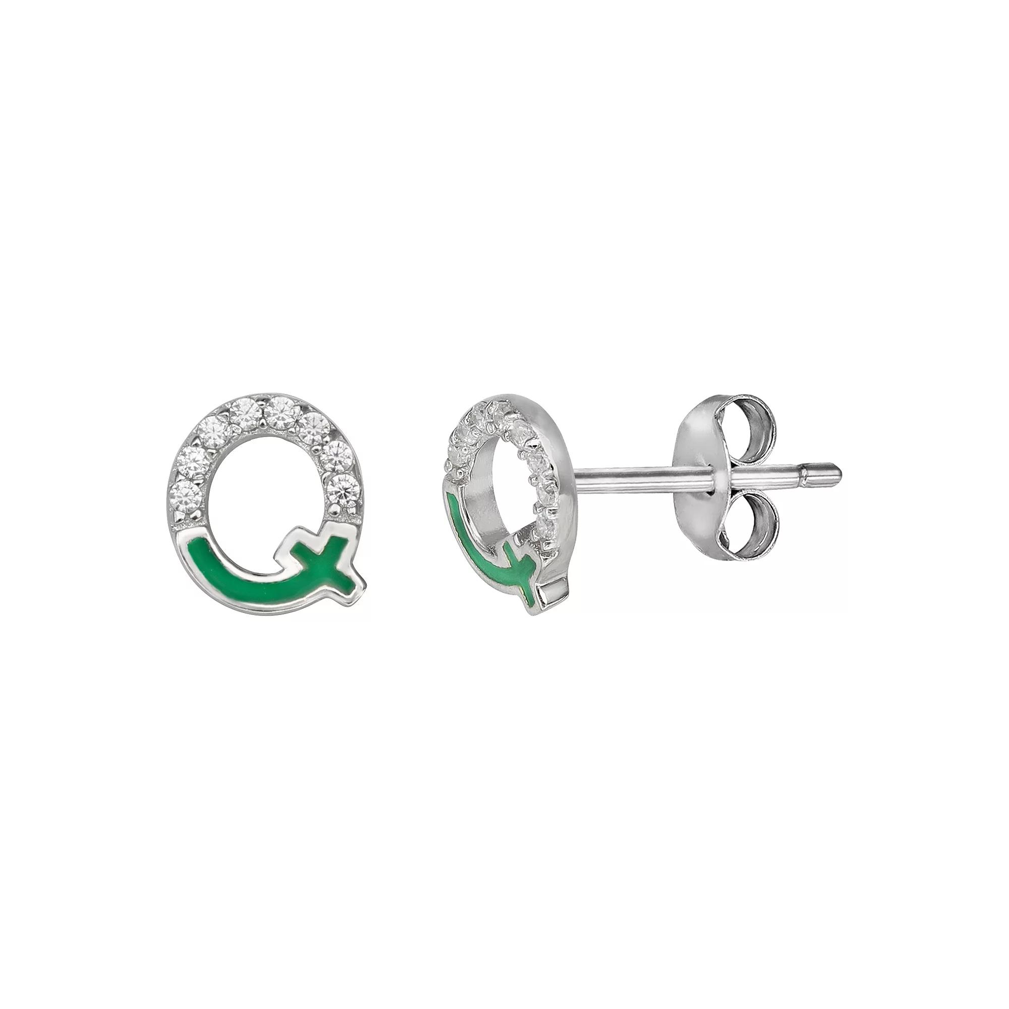 PRIMROSE Sterling Silver Cubic Zirconia Initial Stud Earrings, Women's, Green Q Product Image