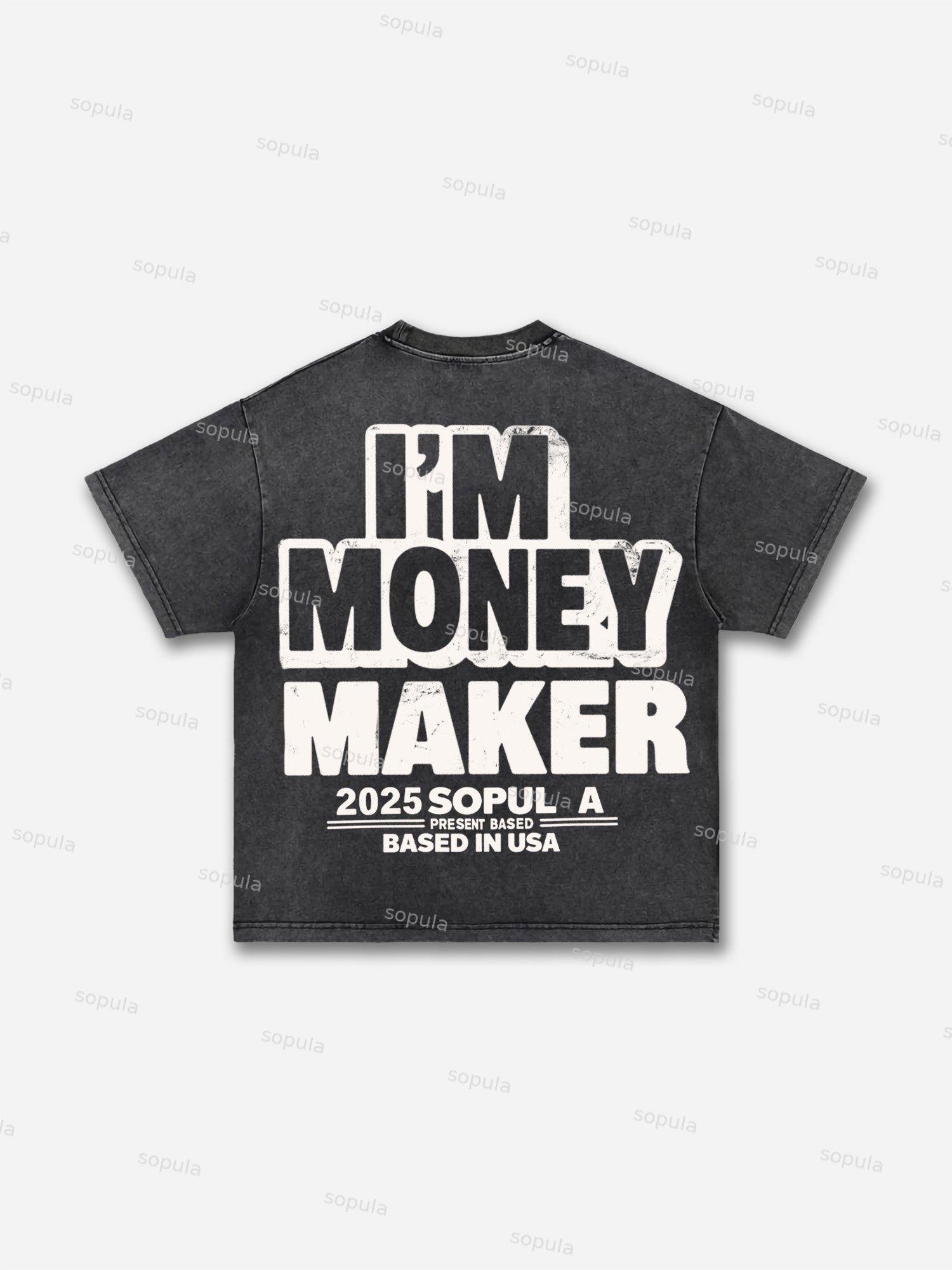 Vintage Street I'm A Money Maker Graphic Acid Wash T-shirt Product Image