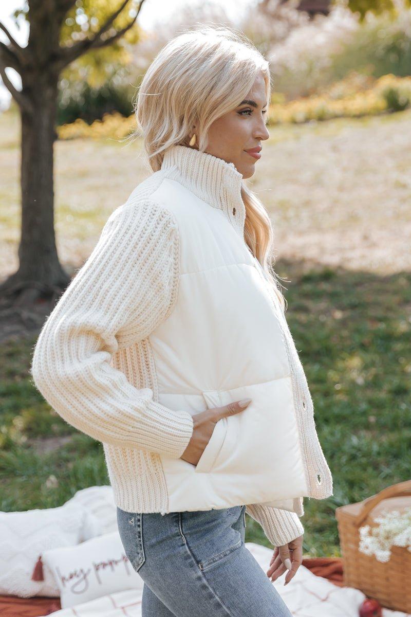 Cream Button Down Hybrid Sweater Jacket Product Image