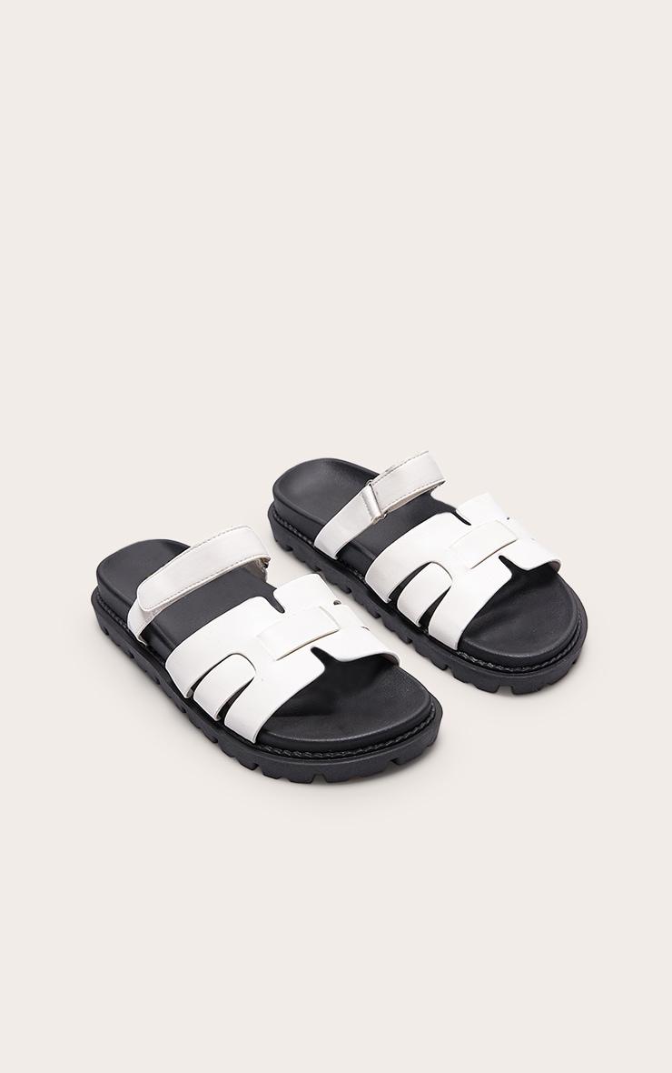 White Wide Fit Pu Round Toe Velcro Strap Chunky Sandals Product Image