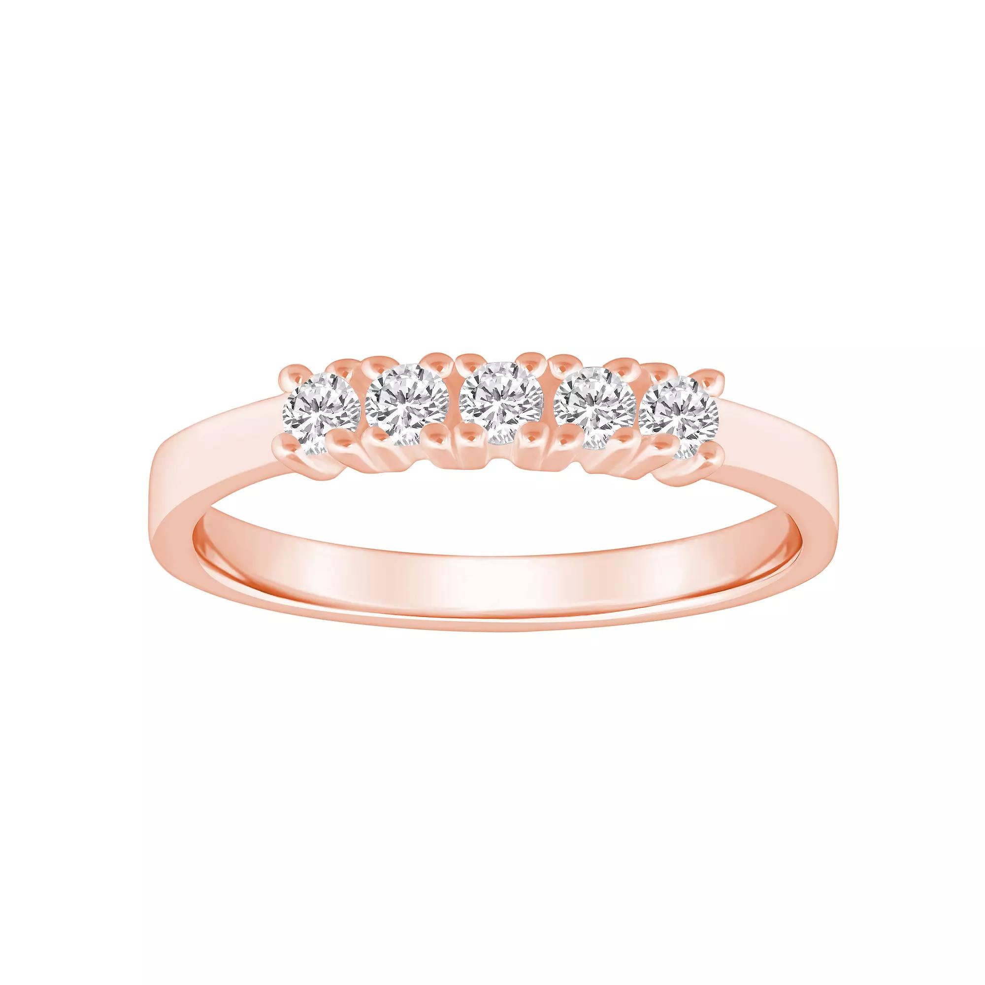 Alyson Layne 14k Gold 1/4 Carat T.W. Diamond 5-Stone Wedding Ring, Women's, Size: 6, Pink Product Image