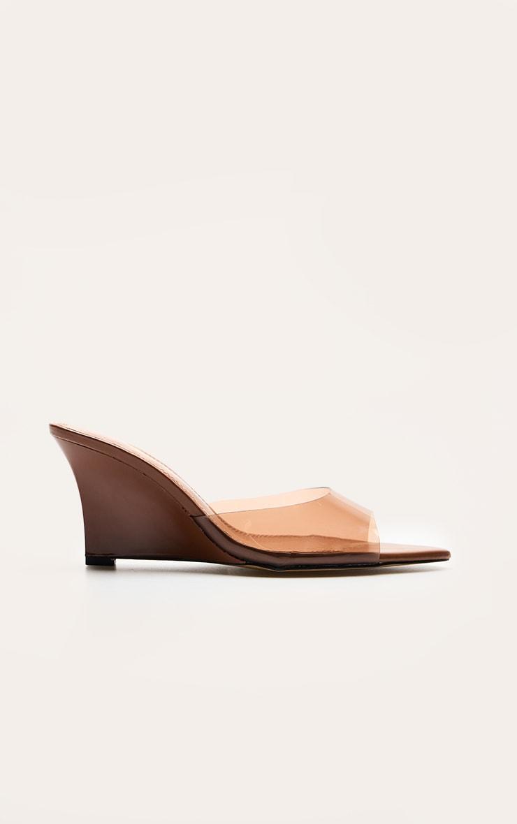Brown Wide Fit Pu Point Toe Perspex Strap Heeled Wedges Product Image