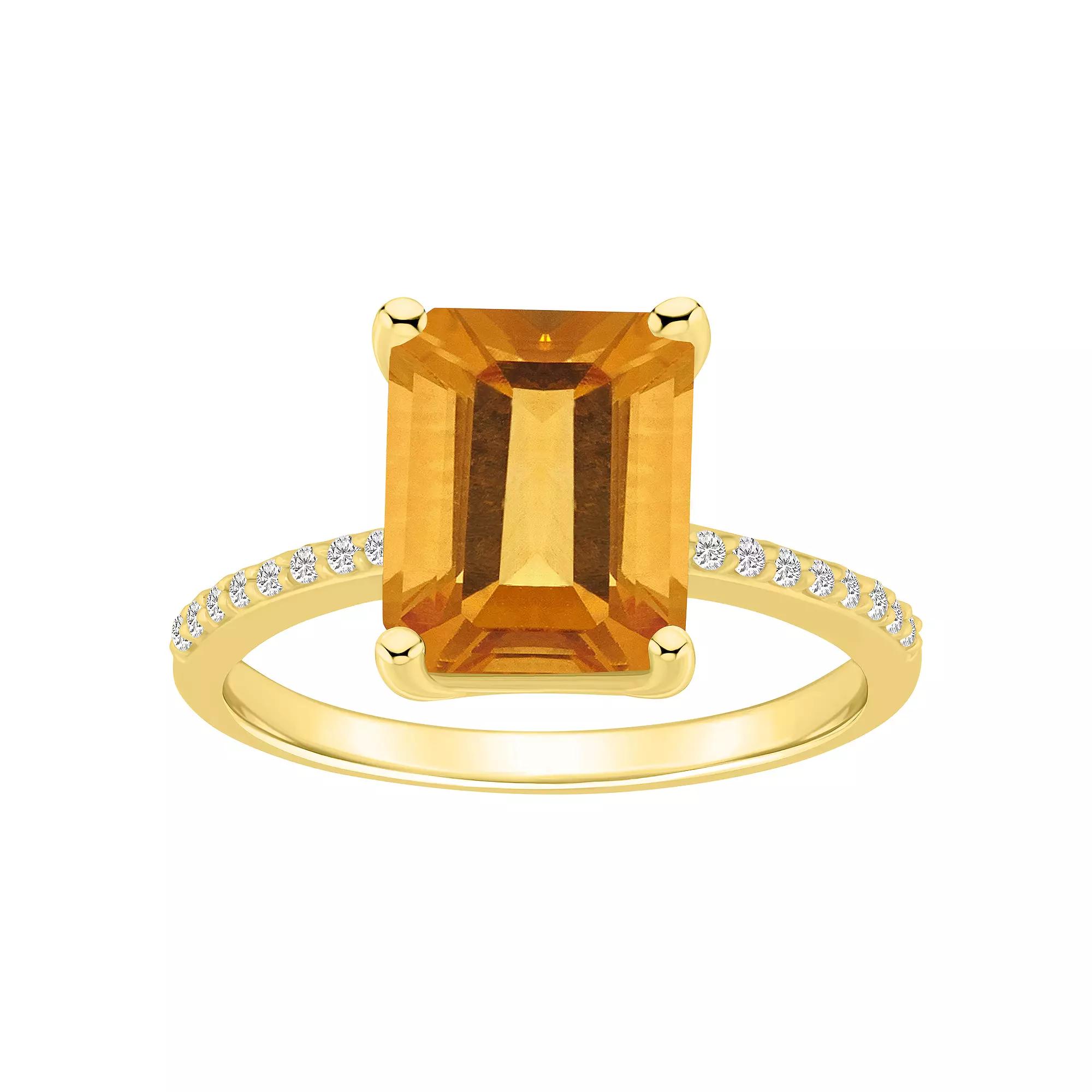 Alyson Layne 14k Gold Emerald-Cut Citrine & 1/10 Carat T.W. Diamond Ring, Women's Product Image
