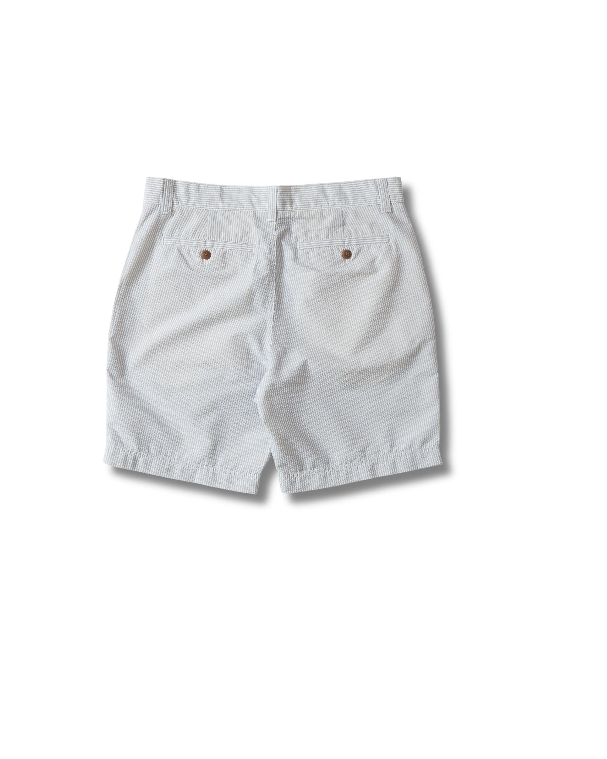 Seersucker Drawcord Shorts - Cream Blue Stripe * Product Image