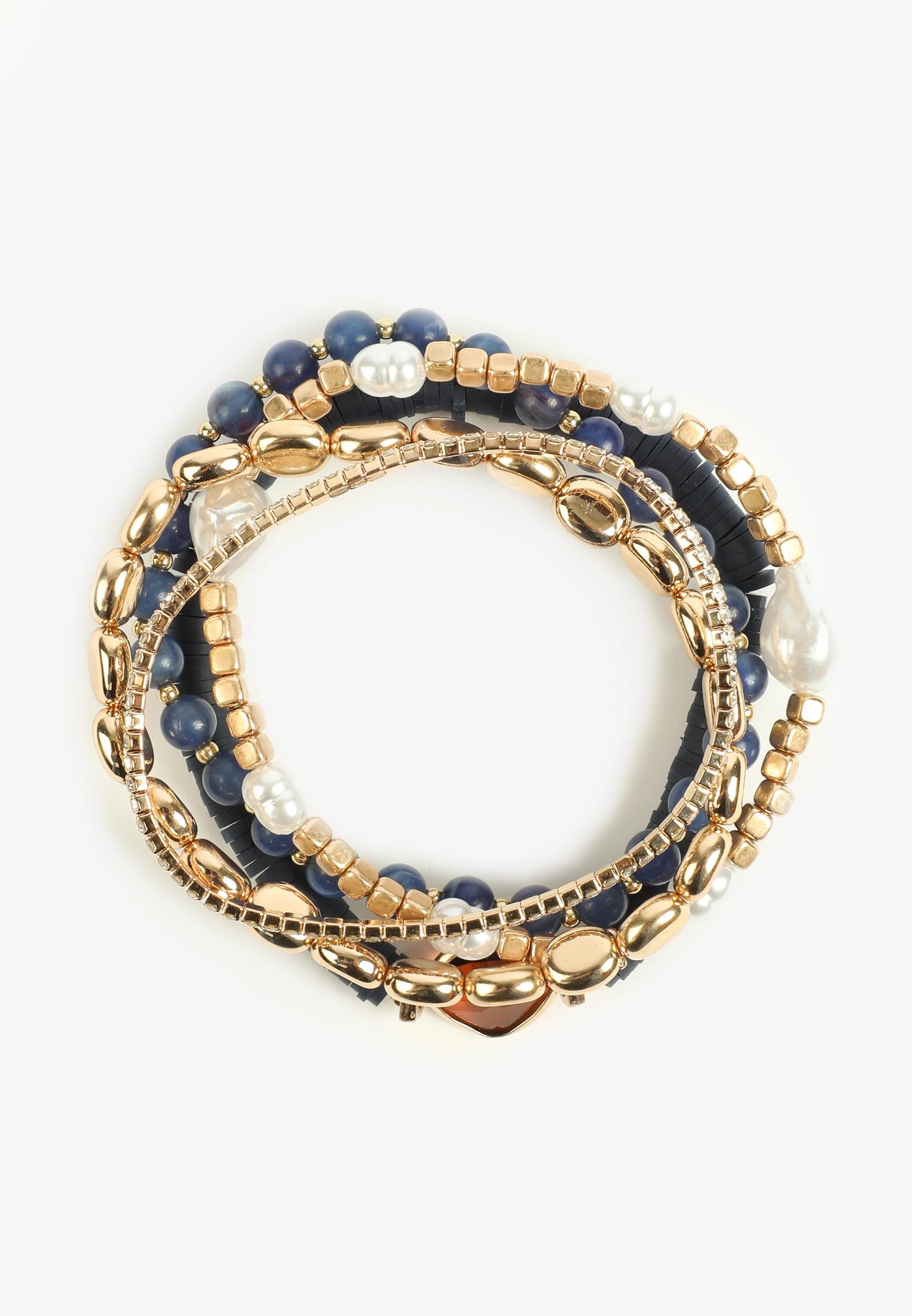 5 Pack Navy Beaded Stretch Bracelet Set Product Image