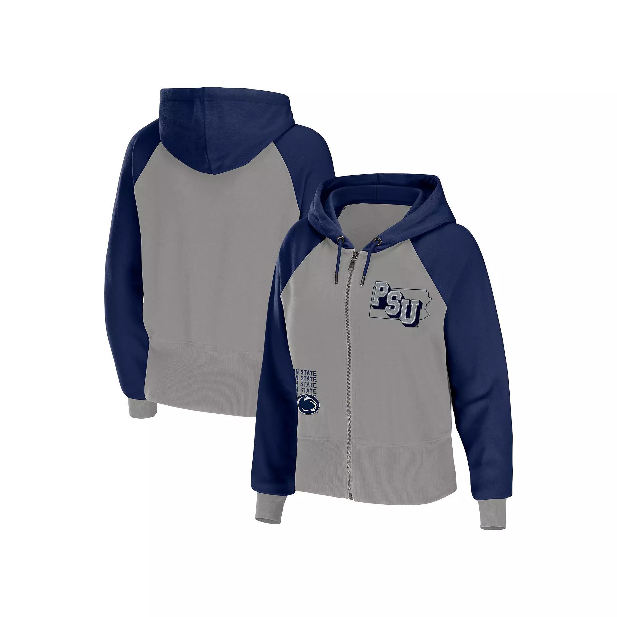 Women's WEAR by Erin Andrews Gray Penn State Nittany Lions Raglan Full-Zip Hoodie, Size: 2XL, Grey Product Image