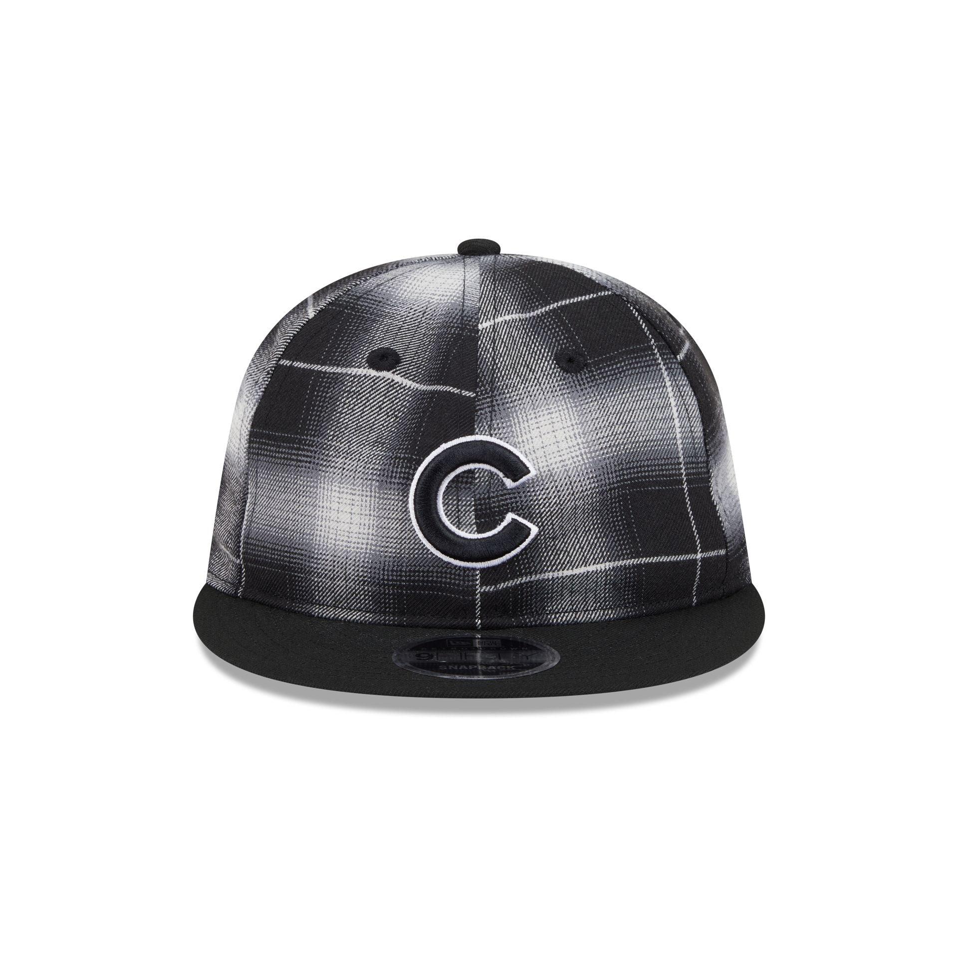 Chicago Cubs Black and White Plaid Retro Crown 9FIFTY Snapback Hat Male Product Image
