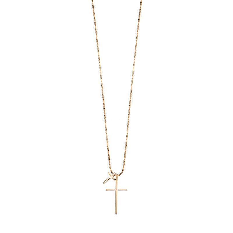 Sterling Silver Double Cross Pendant Necklace, Women's, Size: 18", 14k Gold Over Product Image