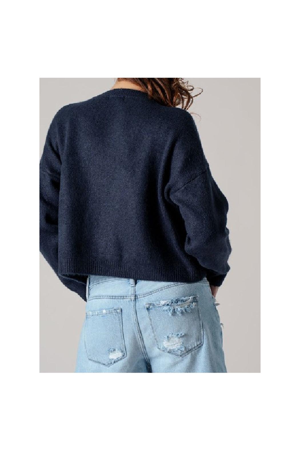 Western Horse Graphic Ribbed Trim Crew Neck Cardigan Product Image