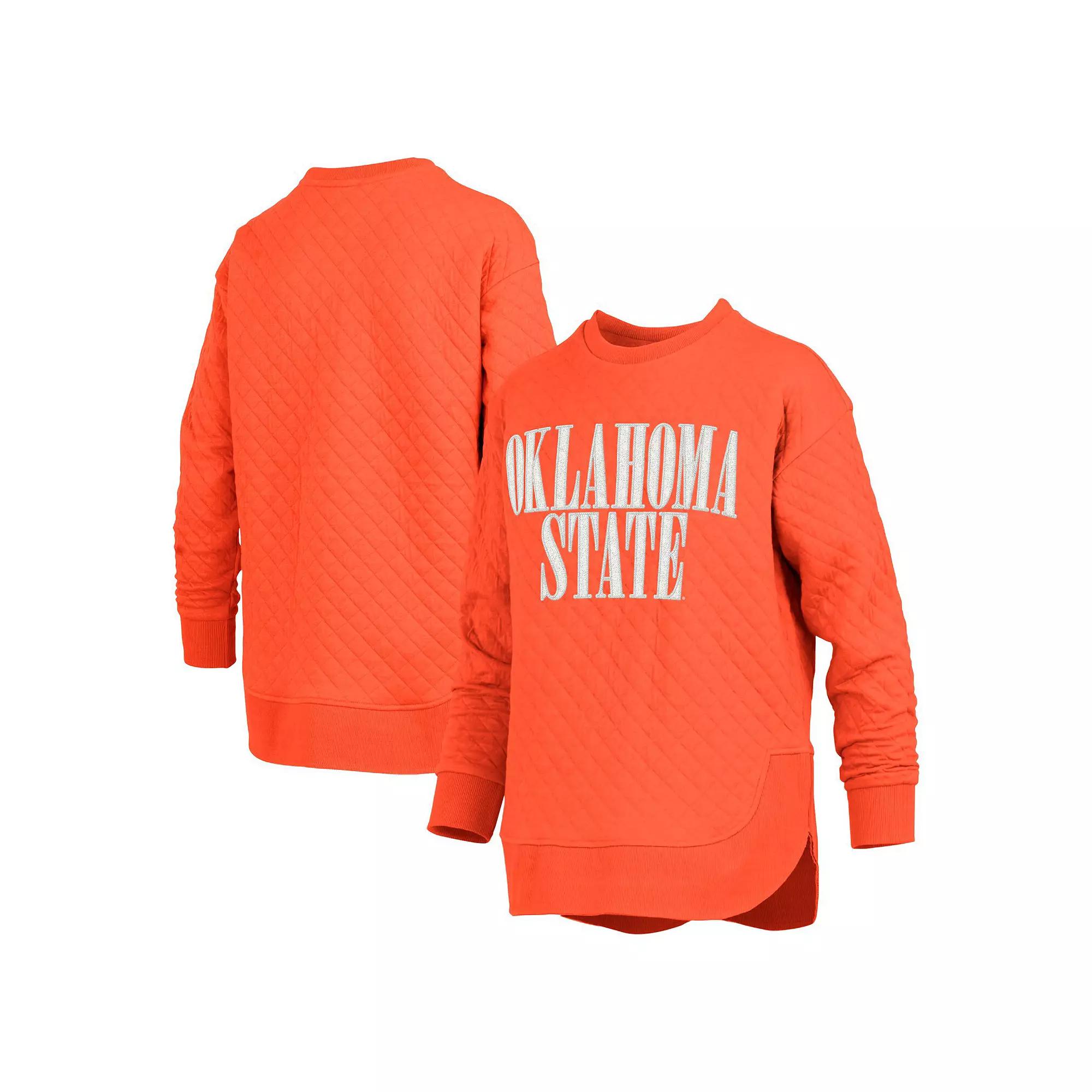 Women's Pressbox Orange Oklahoma State Cowboys Quilted Long Sleeve Pullover Sweatshirt,  Product Image