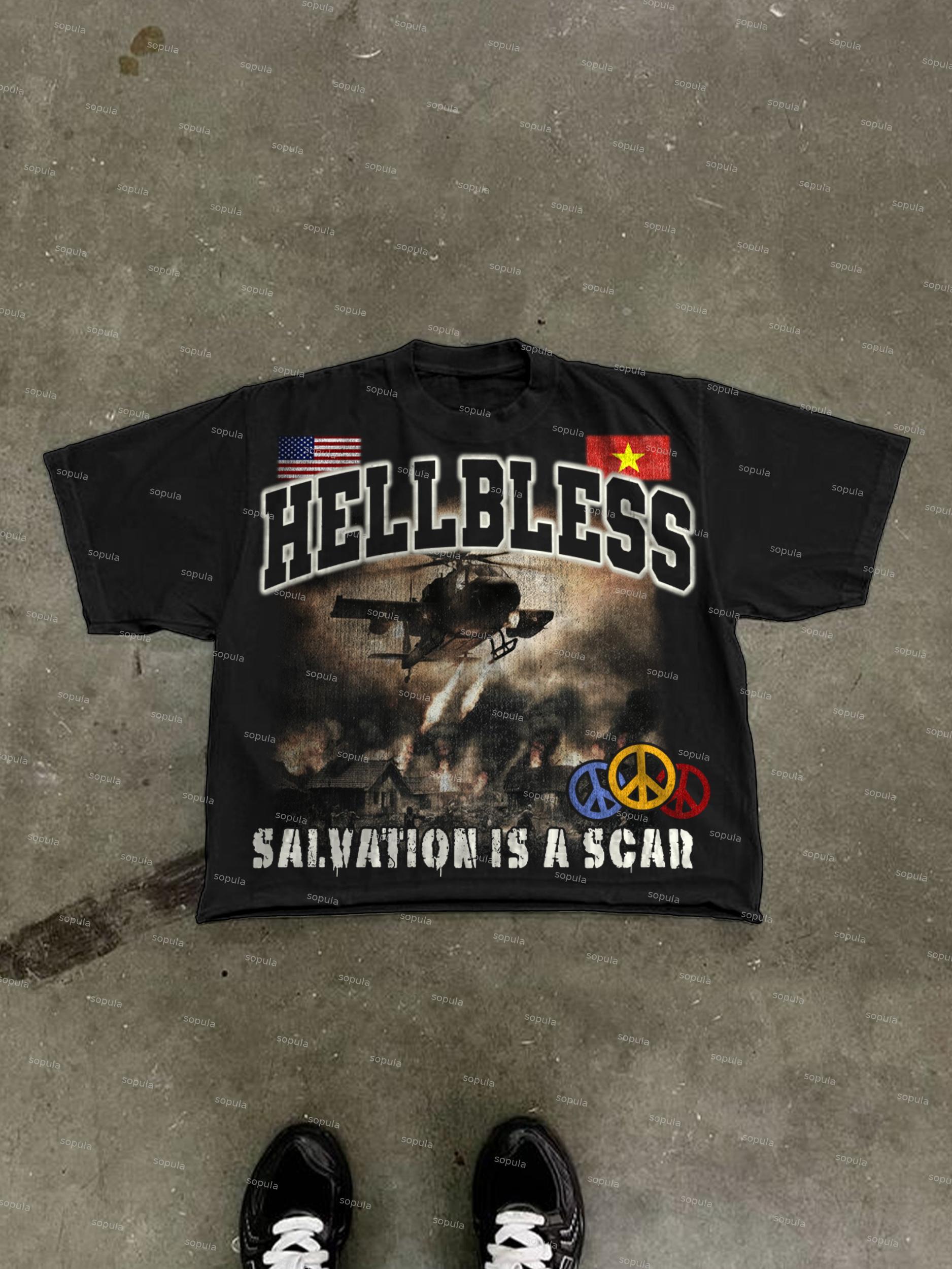Hellbless Aged Vintage Warzone Graphic Cropped T-shirt Product Image