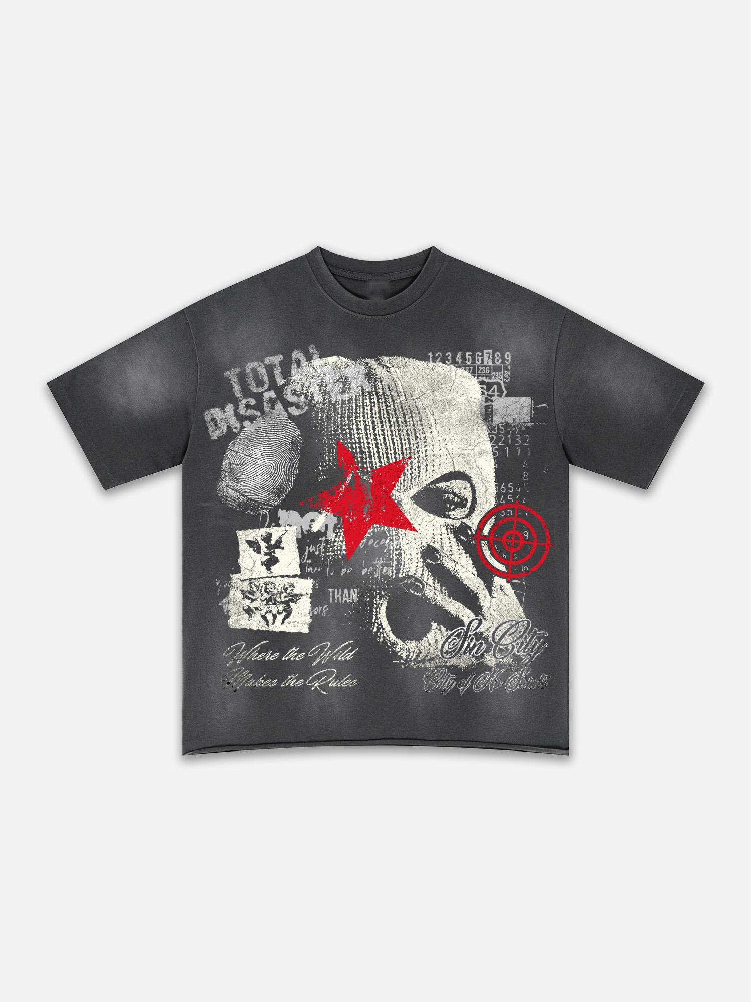 Sin City The City Without Saints Gangster Mask Vintage Graphic Washed T-shirt Product Image