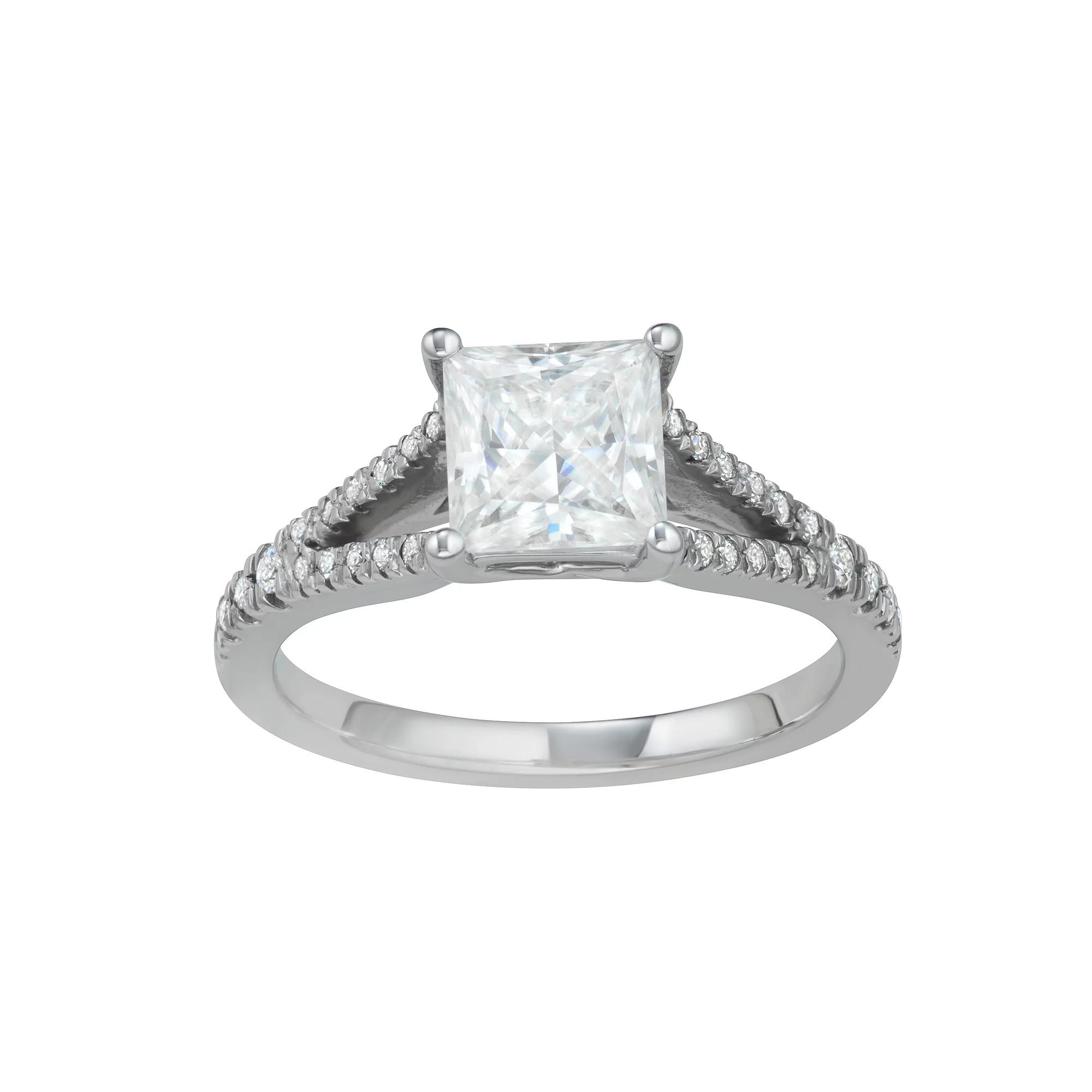 Charles & Colvard 14k White Gold 1 3/4 Carat T.W. Lab-Created Princess Cut Engagement Ring, Women's, Size: 9, 14k Whgold Product Image