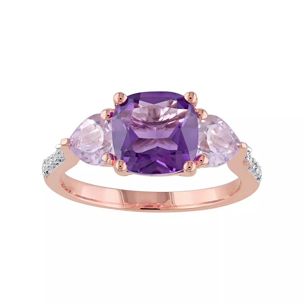 Stella Grace African Amethyst, Rose de France Amethyst & Diamond Accent Sterling Silver 3-Stone Ring, Women's,  Product Image