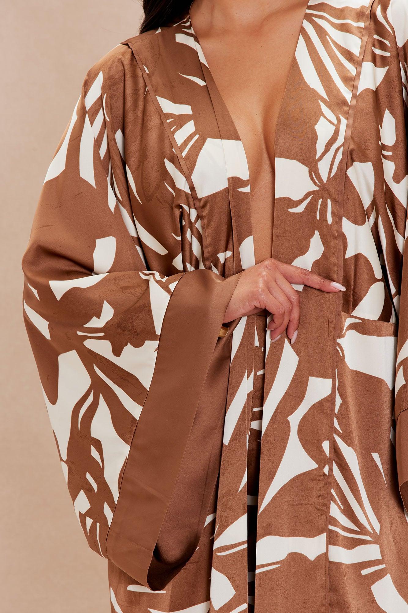 Sasha Satin Kimono - Brown/combo Product Image