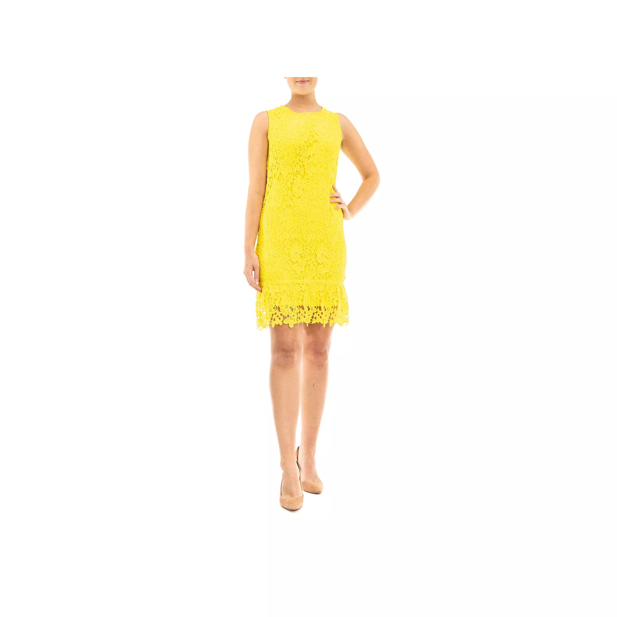Women's Nina Leonard Flounce Lace Dress, Size: Medium, Yellow Product Image