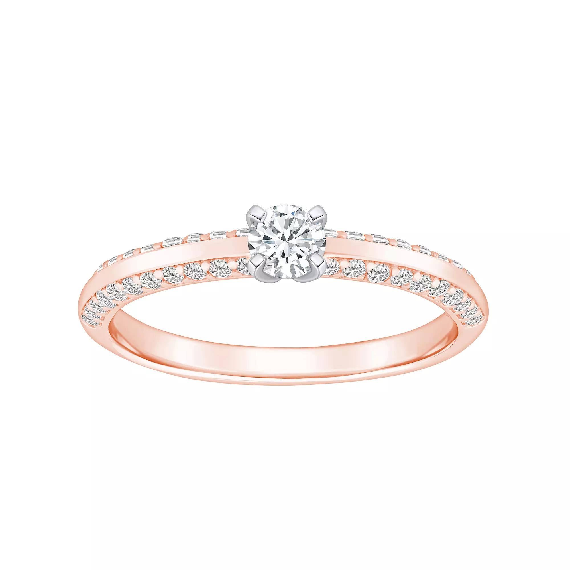 Alyson Layne 14k Gold 3/5 Carat T.W. Diamond Round Cut Pave & Polished Band Engagement Ring, Womens 14k White Gold Product Image