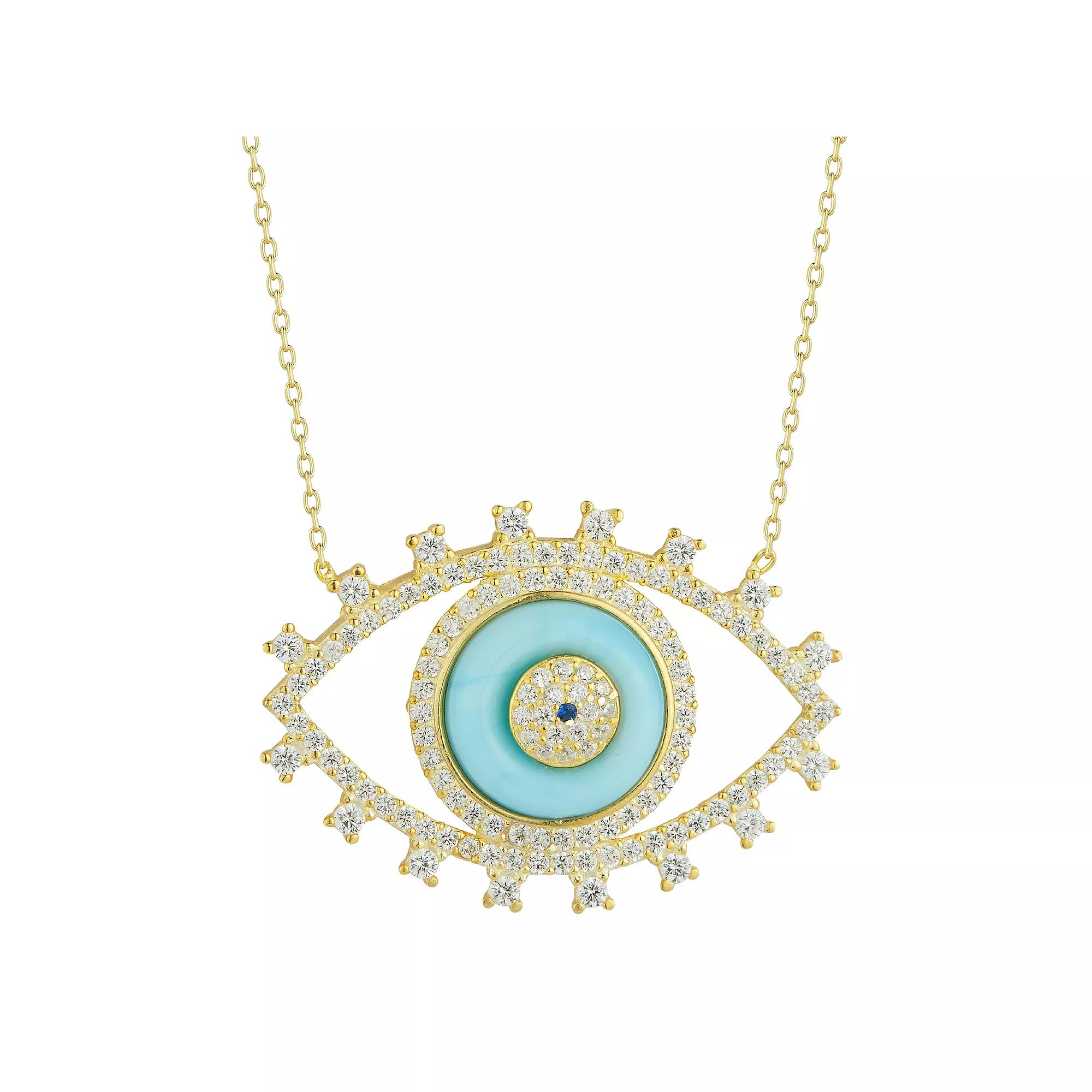 Sunkissed Sterling Open Cubic Zirconia Evil Eye Necklace, Women's, Gold Tone Product Image