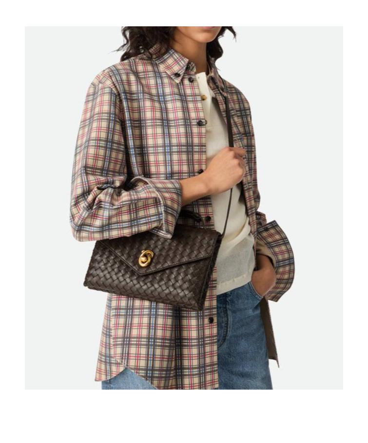 BOTTEGA VENETA Knot Lock Medium Intrecciato Leather Shoulder Bag In Brown Product Image