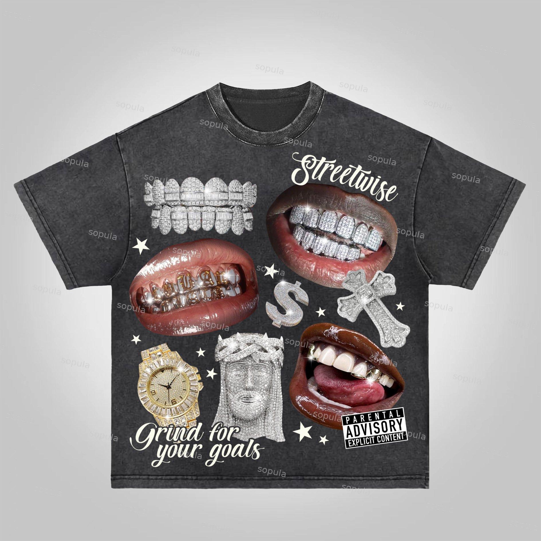 Sopula Street Wealth Collage Graphics Acid Washed T-Shirt Product Image