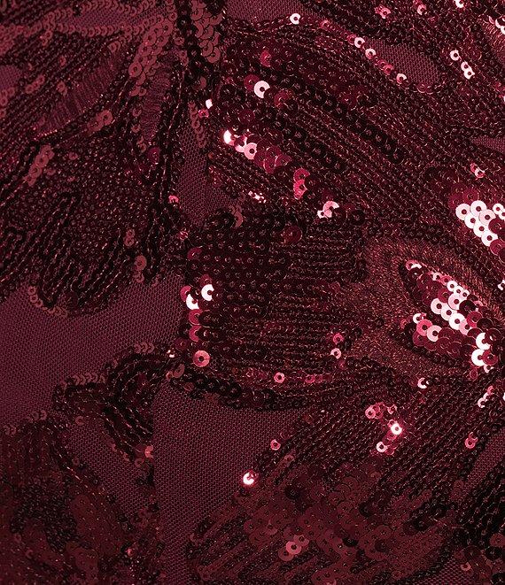 Midnight Doll Spaghetti Strap Scoop Neck Floral Sequin Pattern Bodycon Dress Product Image