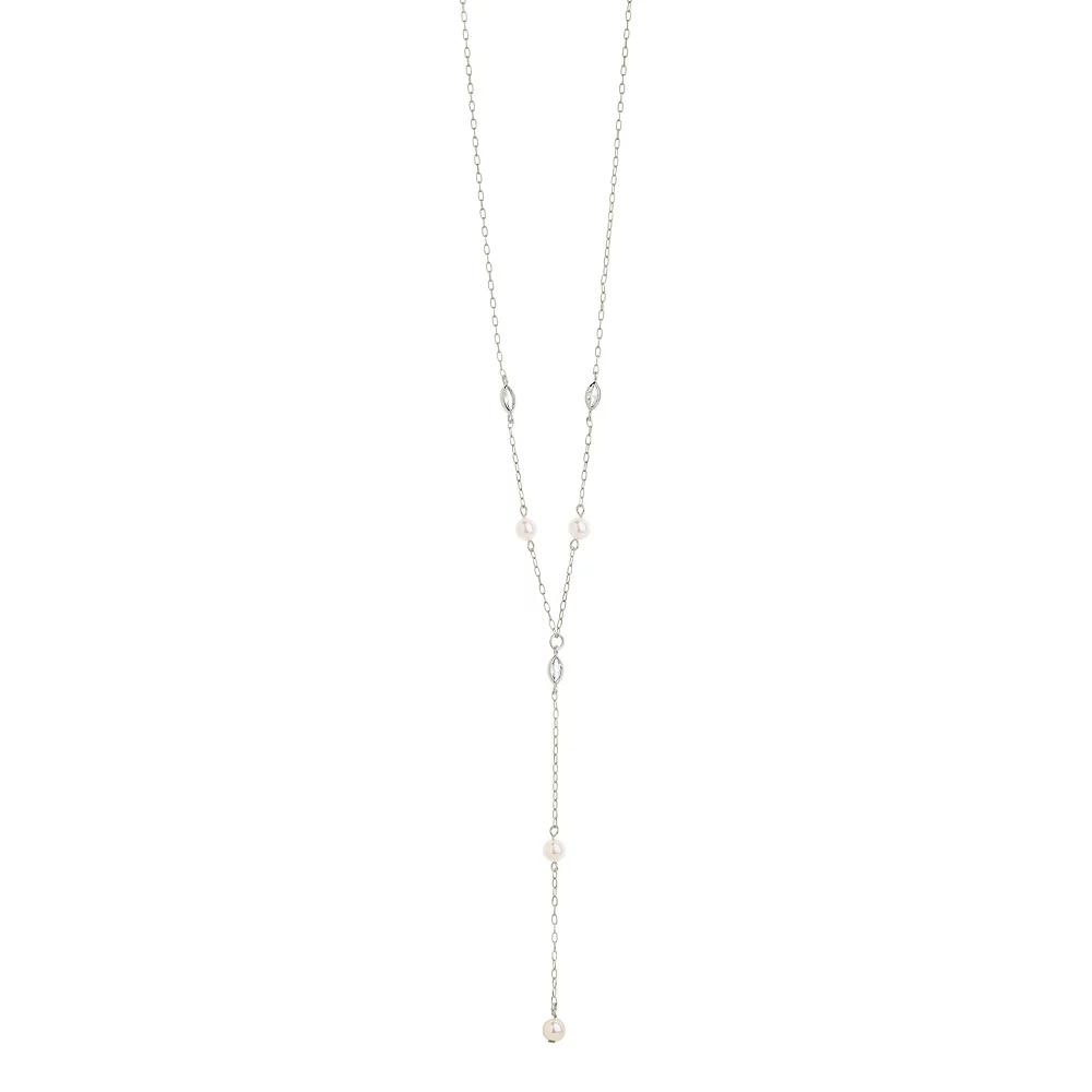 MC Collective Cubic Zirconia & Freshwater Cultured Pearl Tyra Lariat Necklace, Women's, Silver Tone Product Image